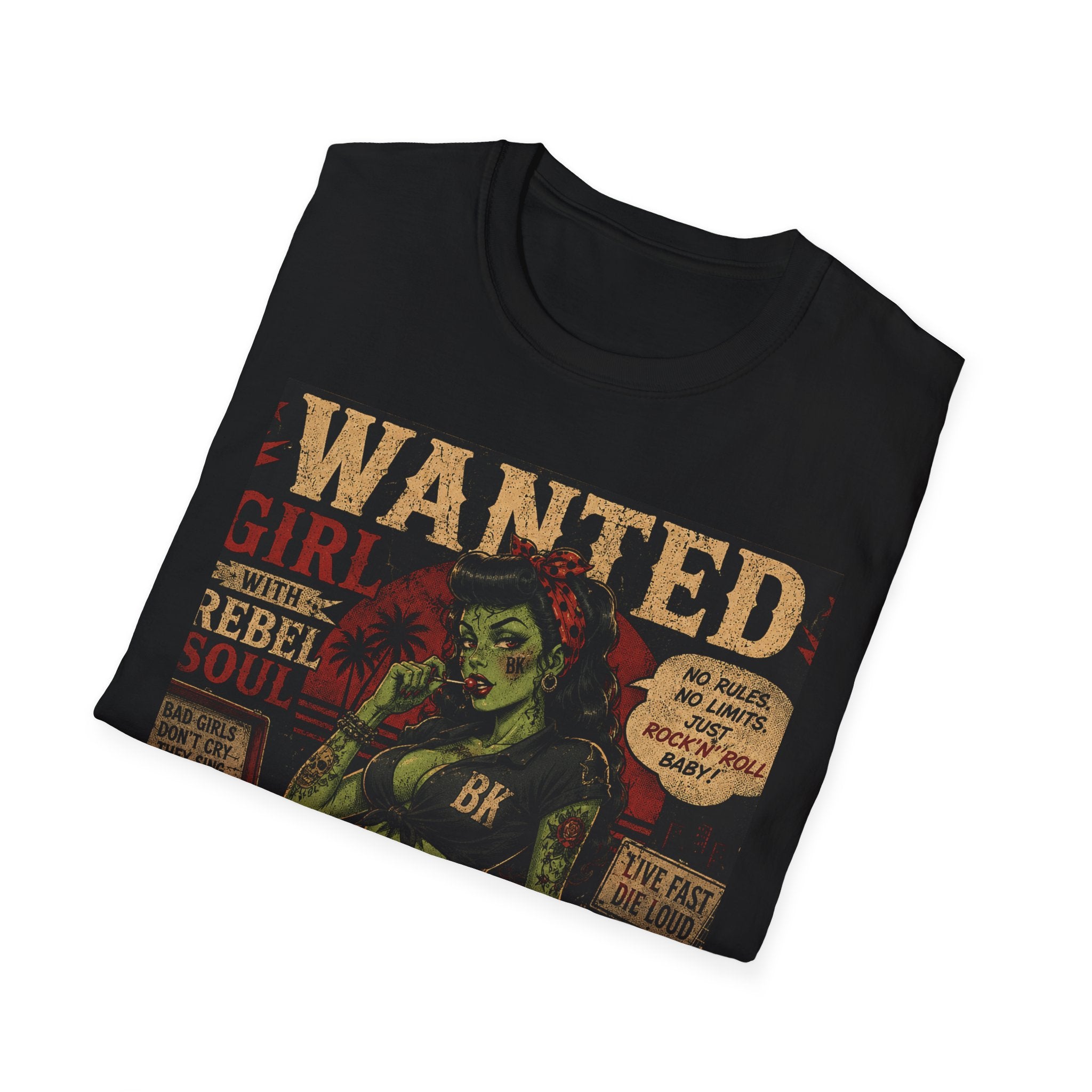 Wanted Girl With Rebel Soul T-Shirt | Rockabilly Zombie | Punk Rock Tattoo Shirt | Gothic Alternative Clothing | Vintage Horror Gift