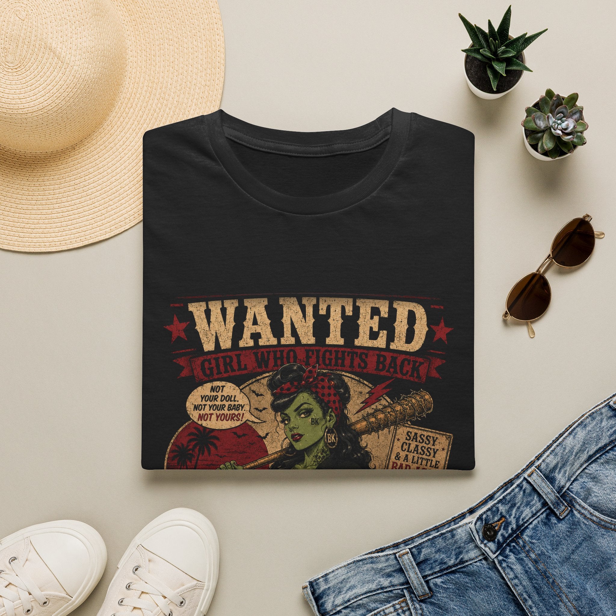 Wanted Girl Who Fights Back T-Shirt, Rockabilly Zombie Pin Up Tee, Psychobilly Shirt, Empowered Woman Gift, Vintage Wanted Poster Tee