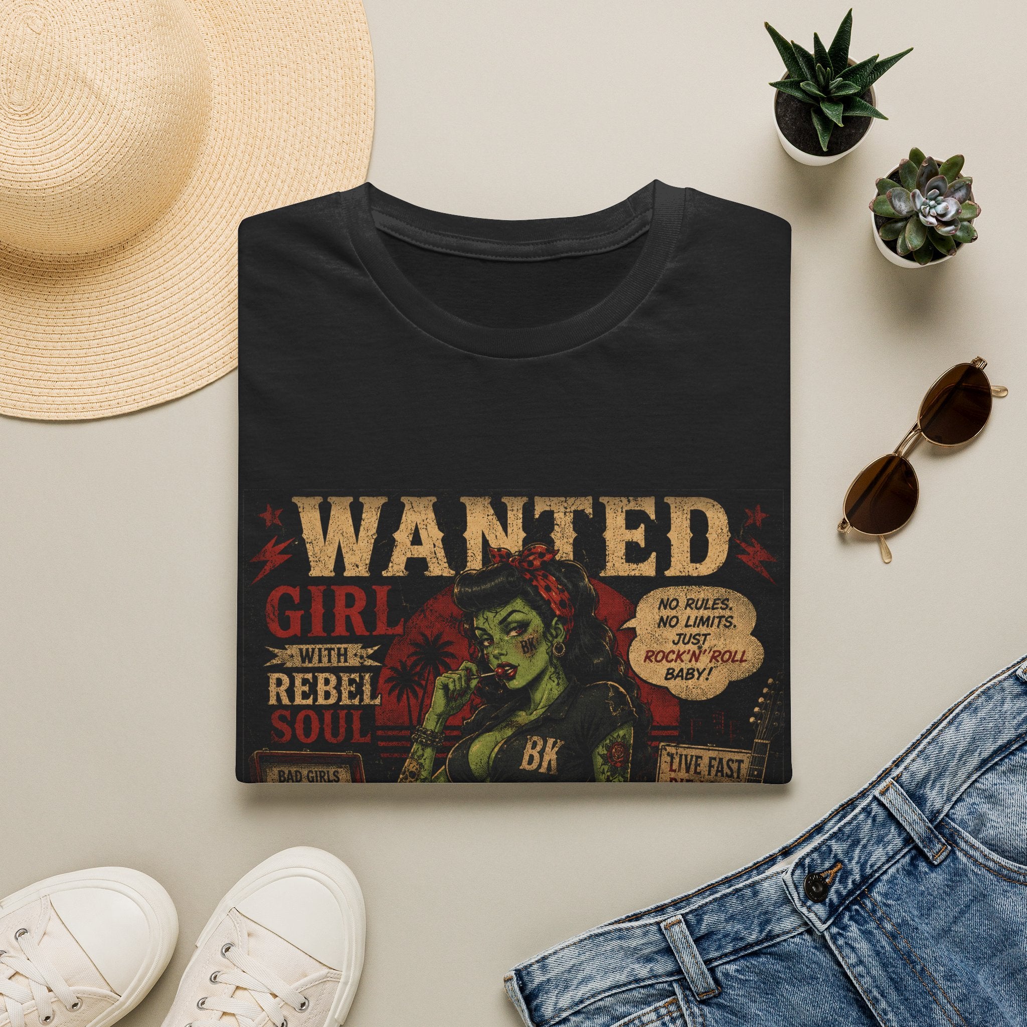 Wanted Girl Rebel Soul T-Shirt | Vintage Pinup Biker Artwork