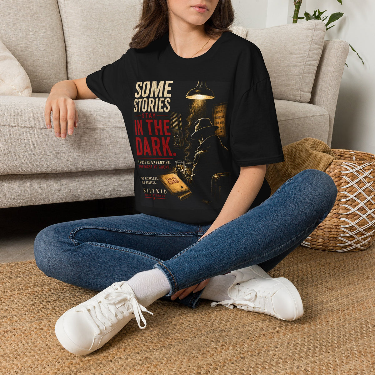 Some Stories Stay in the Dark T-Shirt | Noir Detective Graphic Tee | Dark Aesthetic Shirt | Vintage Crime Style | Unisex Graphic Tee