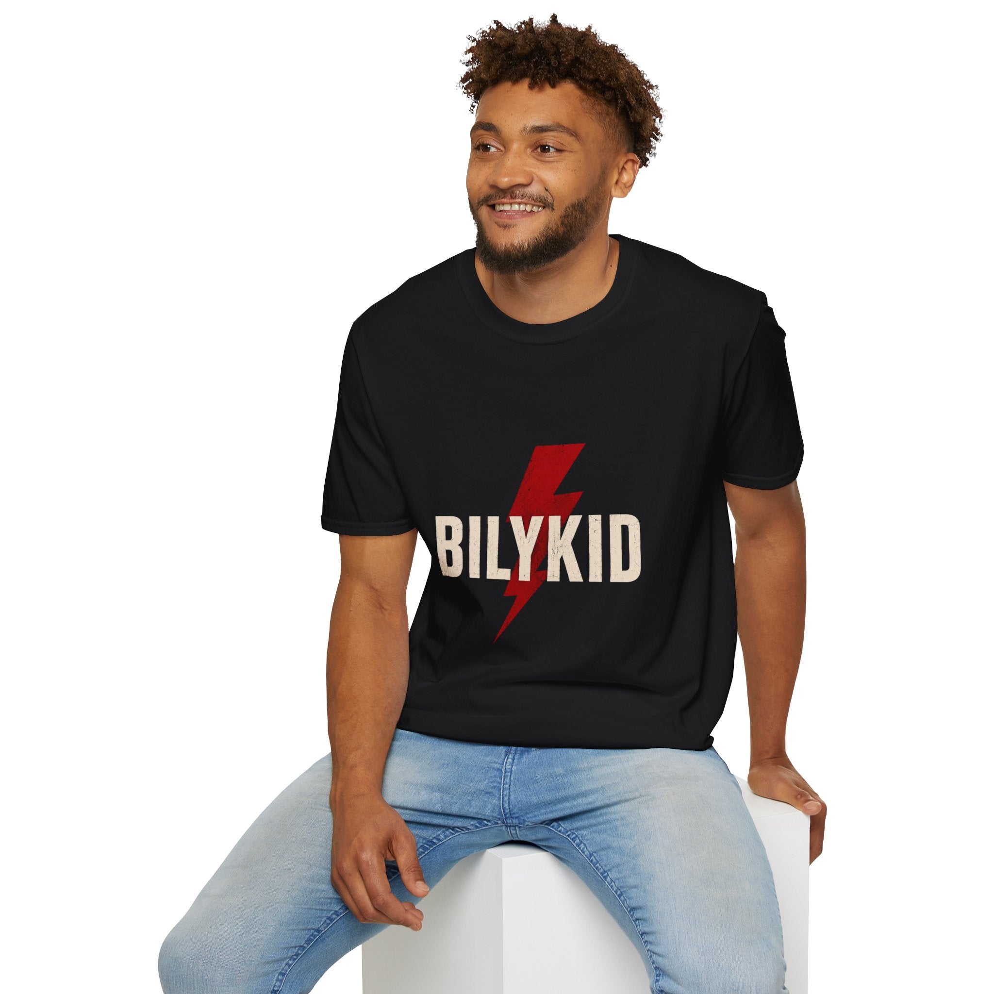 BILYKID Lightning Logo T-Shirt | Vintage Rock Graphic Tee | Minimalist Unisex Black Shirt