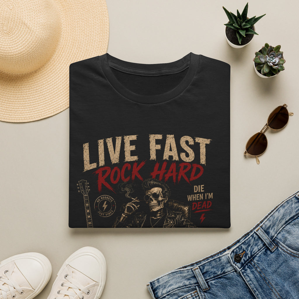 Live Fast Rock Hard T-Shirt | Vintage Rock Band Skull Graphic
