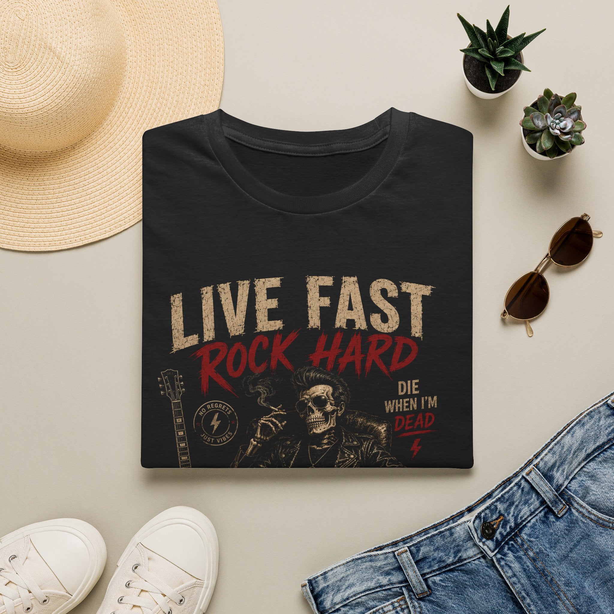 Live Fast Rock Hard T-Shirt | Vintage Rock Band Skull Graphic