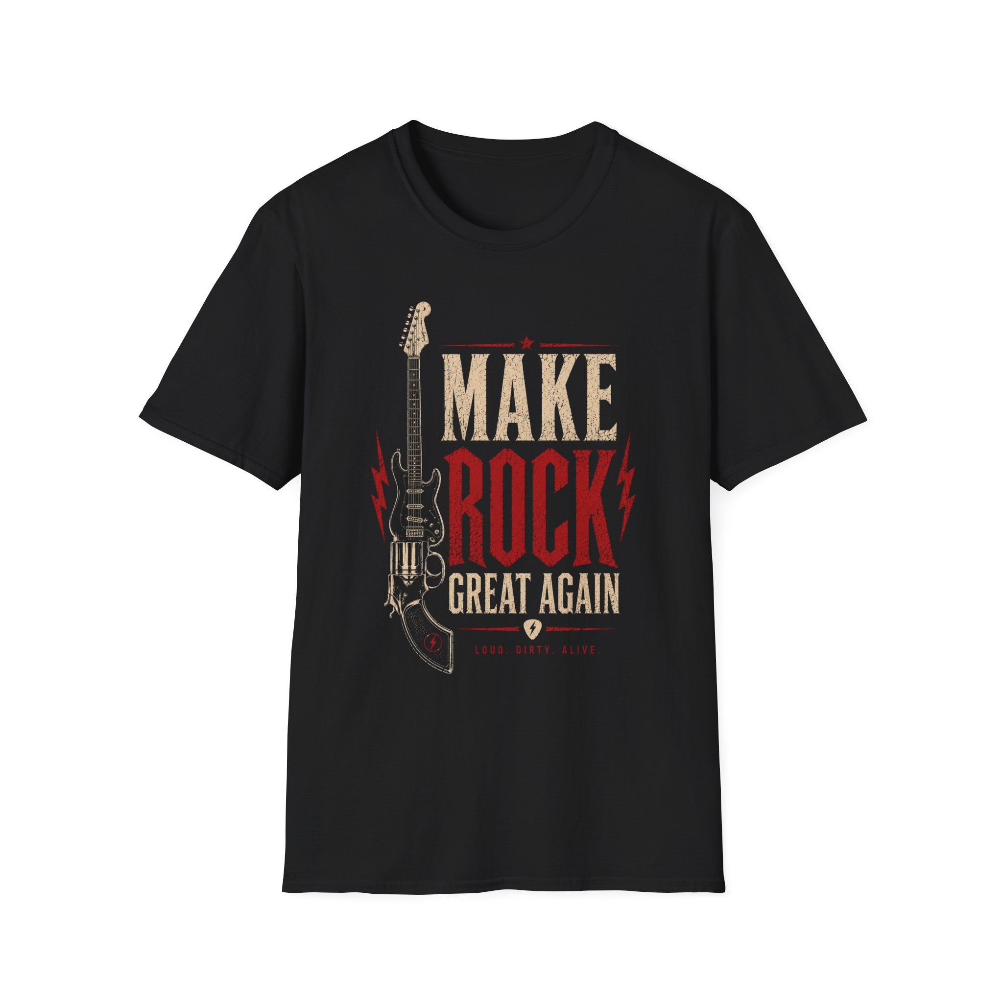 Make Rock Great Again T-Shirt, Vintage Rock Shirt, Guitar Graphic Tee, Music Lover Gift, Rock and Roll Tee, Unisex Black Shirt