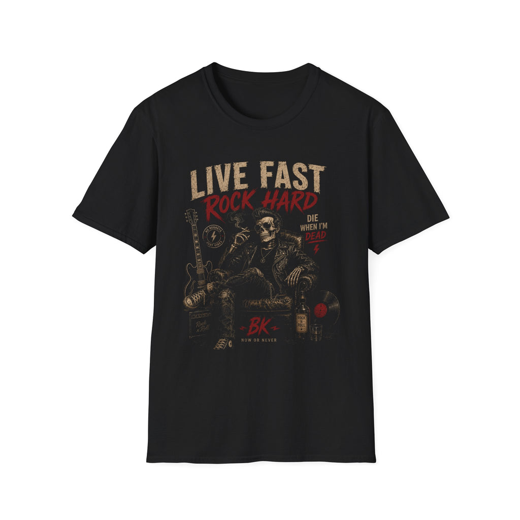Live Fast Rock Hard T-Shirt | Vintage Rock Band Skull Graphic