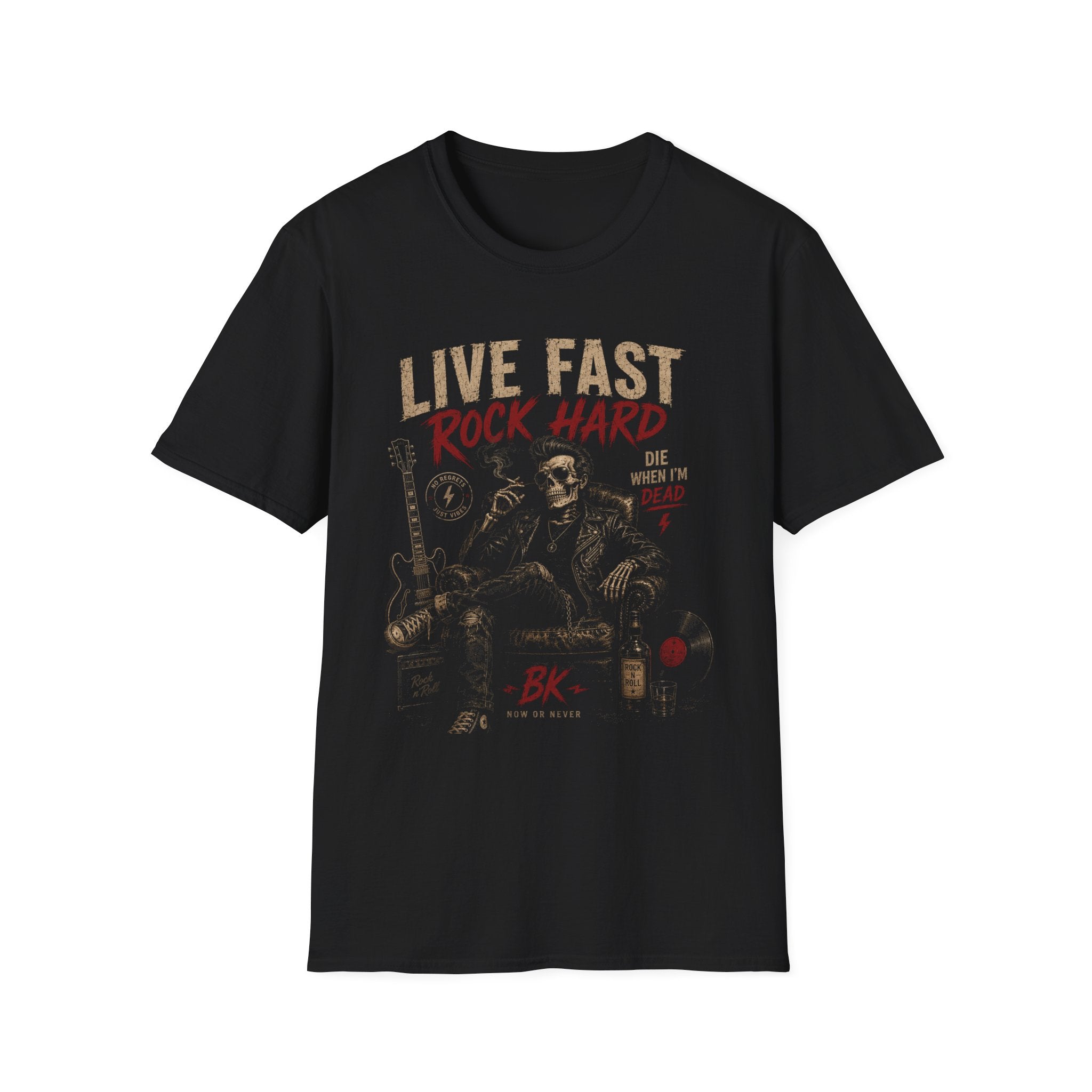 Live Fast Rock Hard T-Shirt | Vintage Rock Band Skull Graphic