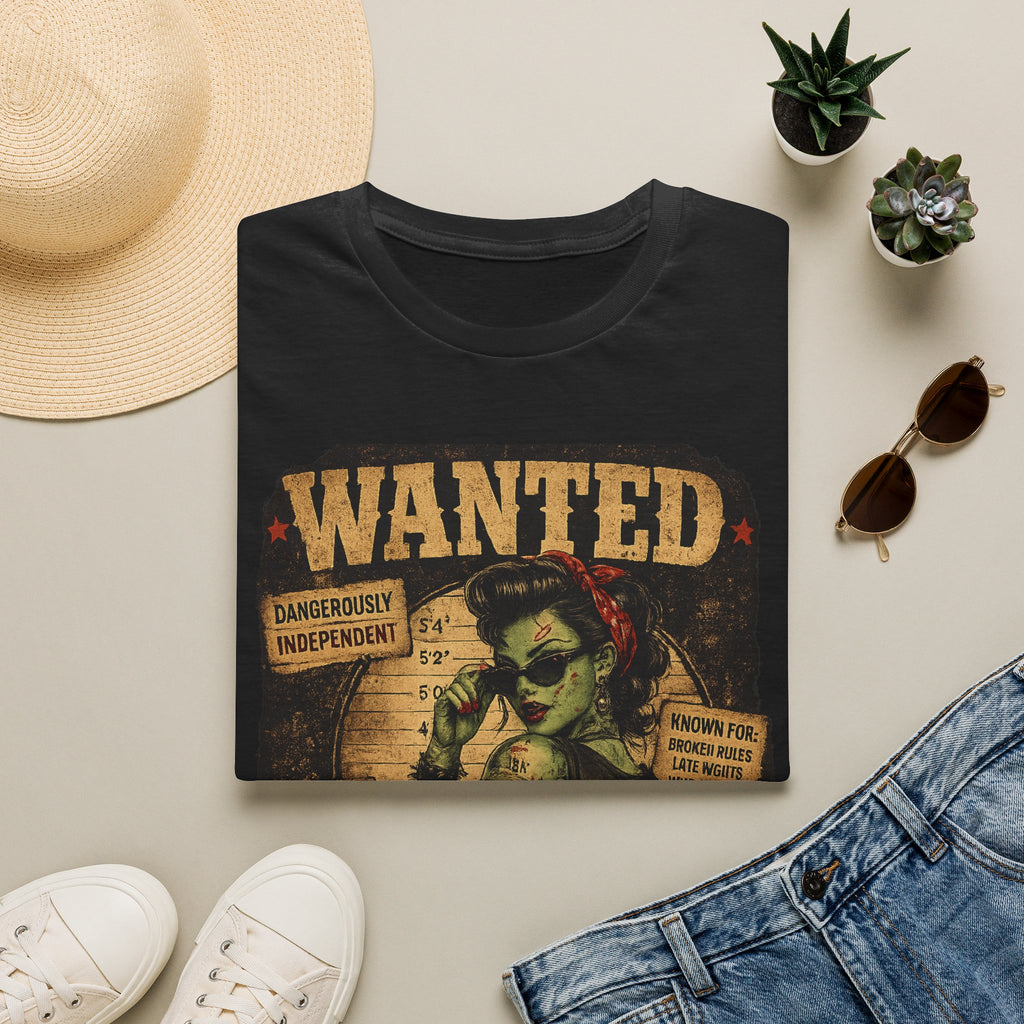 Wanted Girl with Bad Habits T-Shirt | Vintage Rockabilly Zombie Pin Up Tee | Punk Rock Graphic Shirt | Alternative Gothic Gift