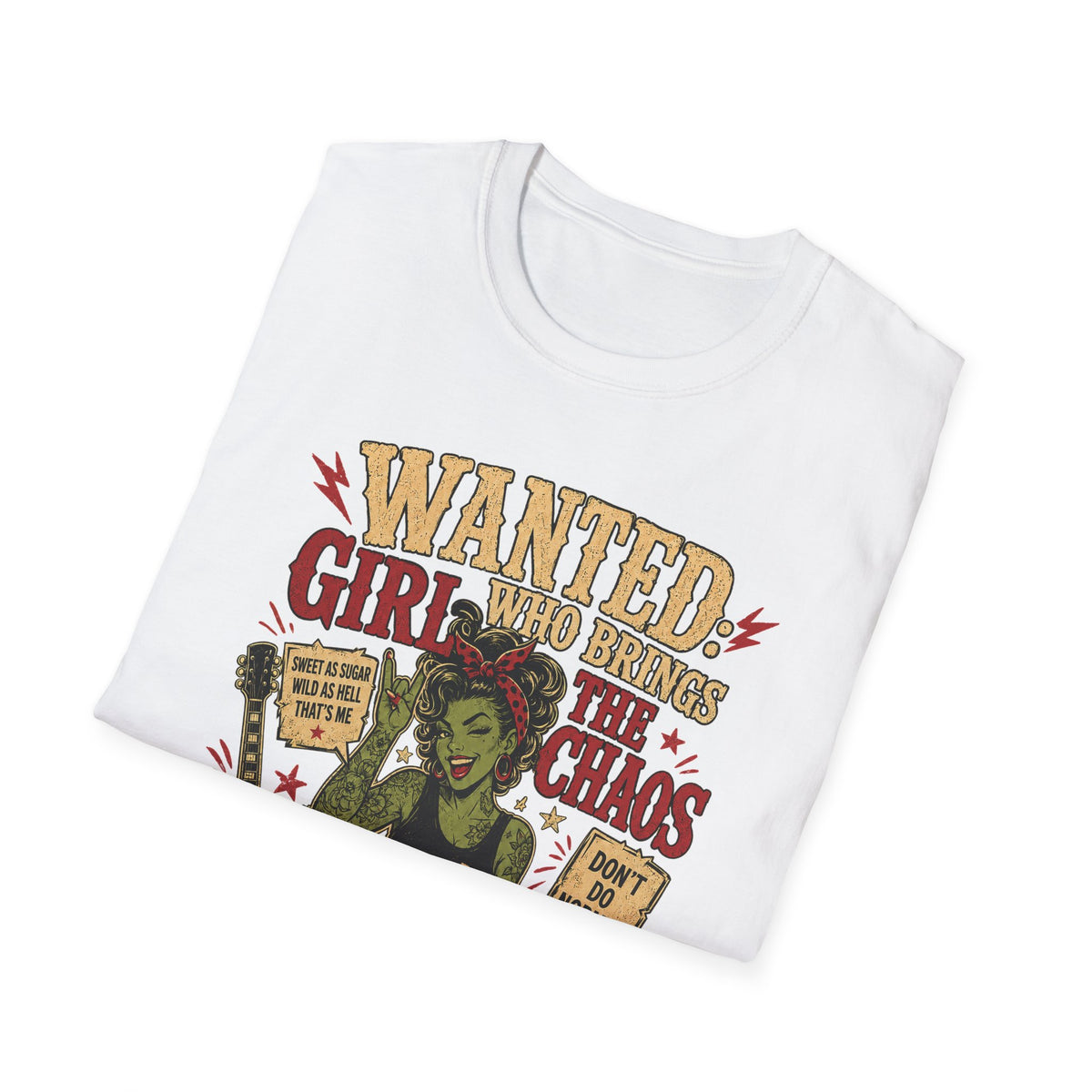 Wanted Girl With Chaos T-Shirt | Rockabilly Zombie Pin Up Tee | Punk Rock Graphic Shirt | Gothic Alternative Clothing | Horror Gift