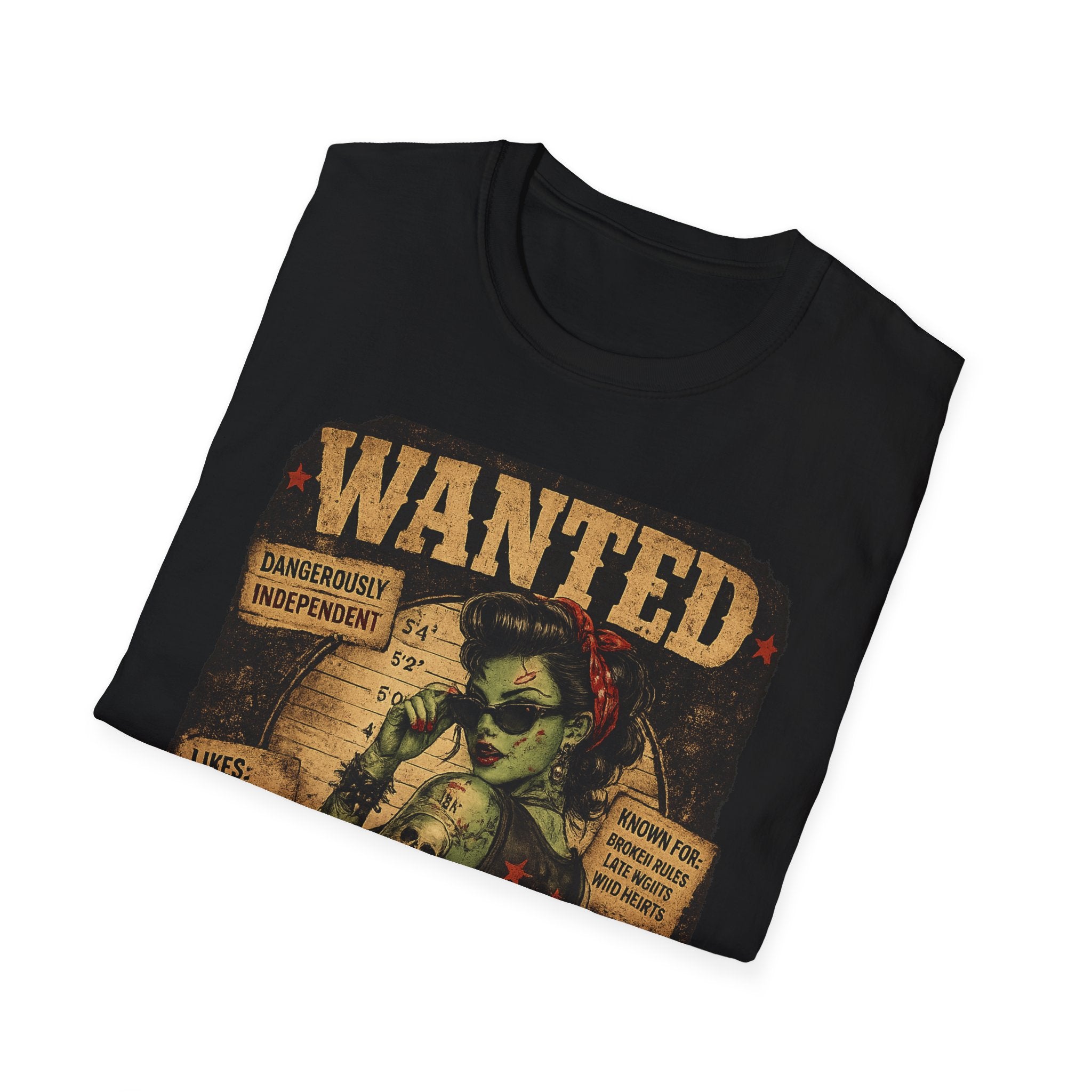 Wanted Girl with Bad Habits T-Shirt | Vintage Rockabilly Zombie Pin Up Tee | Punk Rock Graphic Shirt | Alternative Gothic Gift