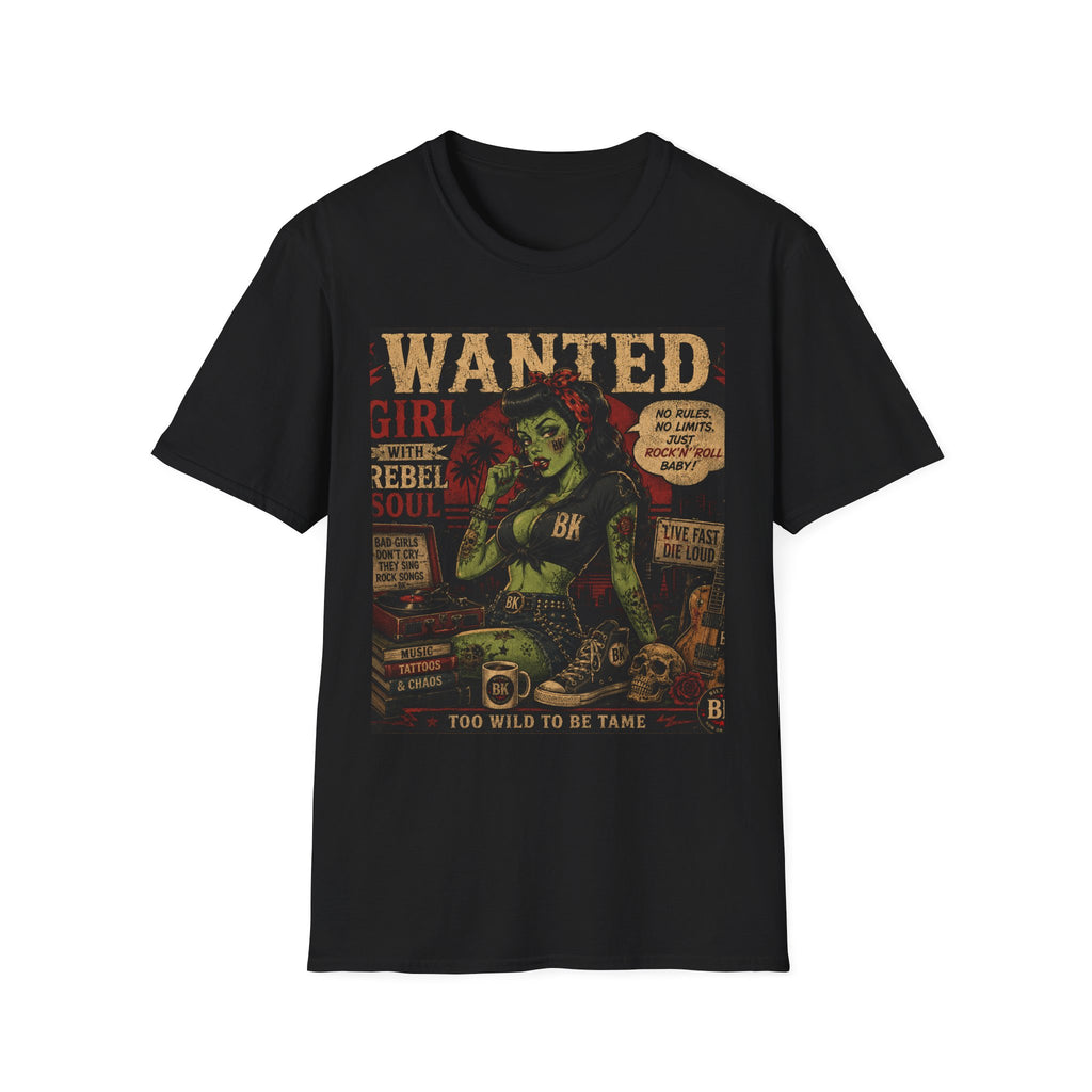 Wanted Girl With Rebel Soul T-Shirt | Rockabilly Zombie | Punk Rock Tattoo Shirt | Gothic Alternative Clothing | Vintage Horror Gift