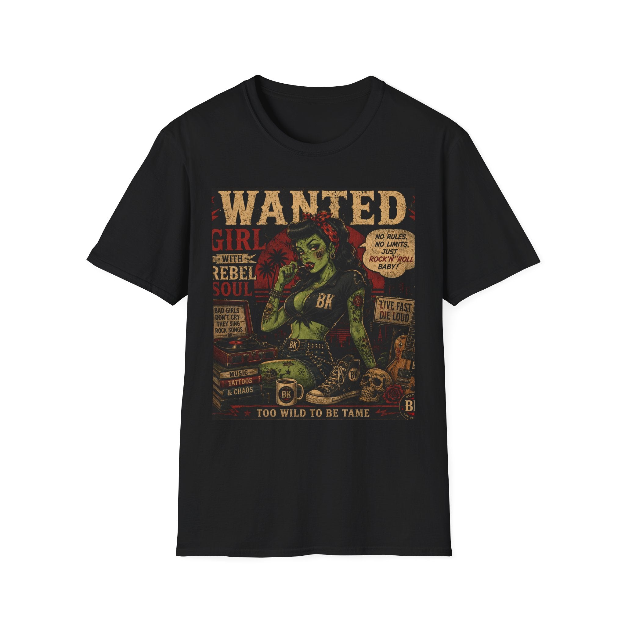 Wanted Girl With Rebel Soul T-Shirt | Rockabilly Zombie | Punk Rock Tattoo Shirt | Gothic Alternative Clothing | Vintage Horror Gift