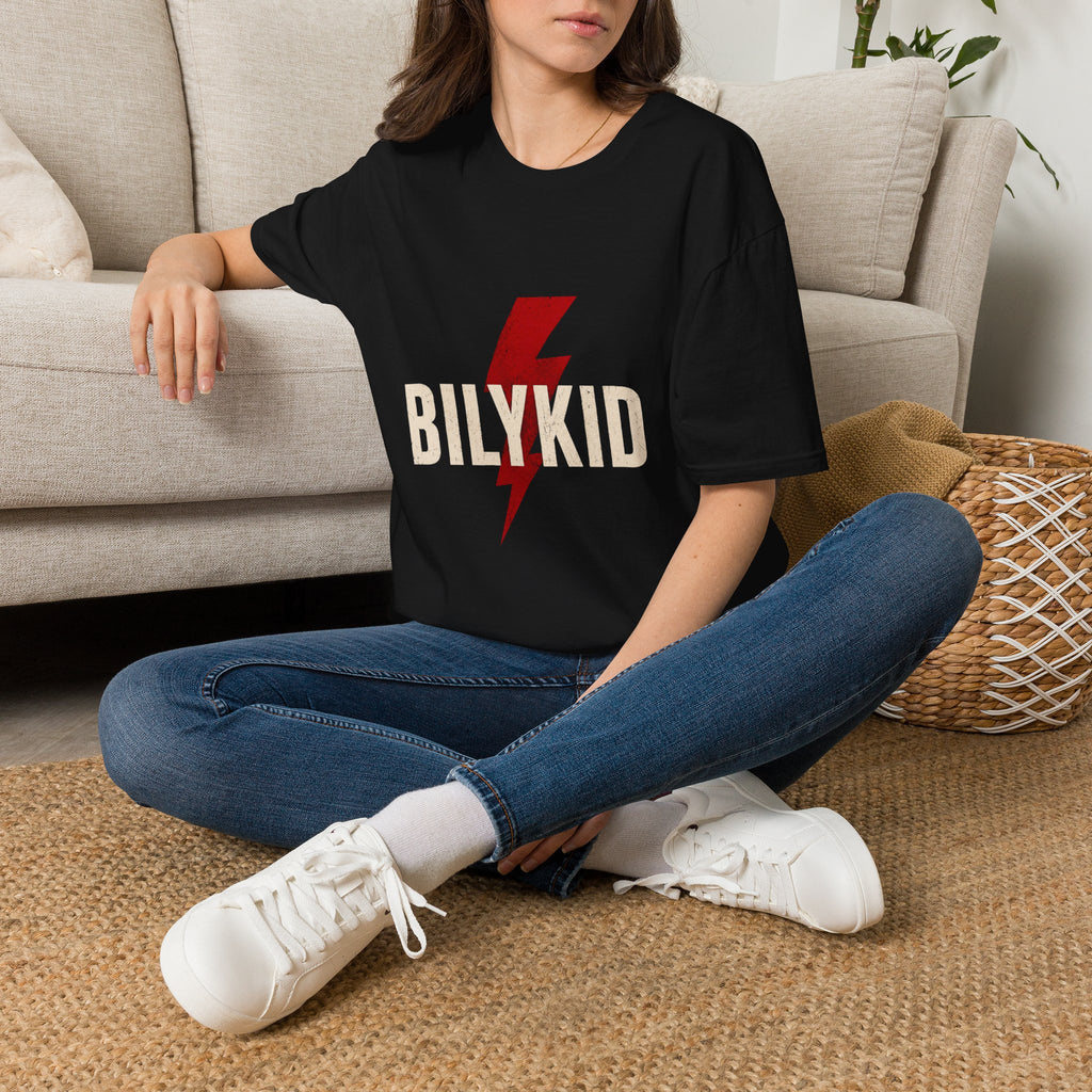 BILYKID Lightning Logo T-Shirt | Vintage Rock Graphic Tee | Minimalist Unisex Black Shirt