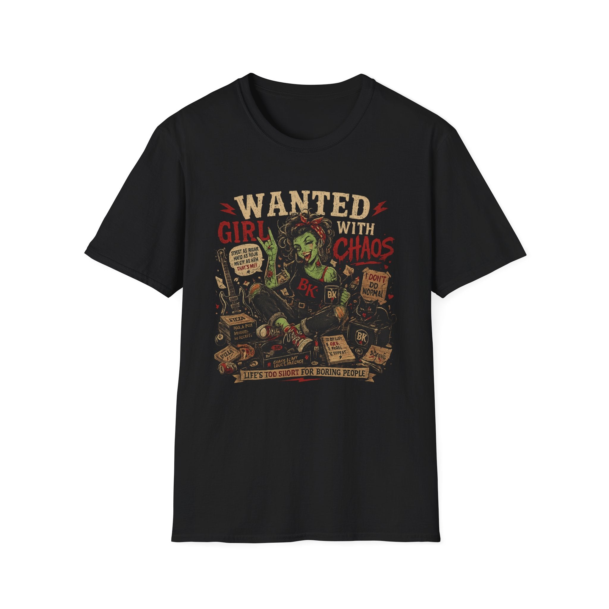 Wanted Girl With Chaos T-Shirt | Rockabilly Zombie Pin Up Tee | Punk Rock Graphic Shirt | Gothic Alternative Clothing | Horror Gift