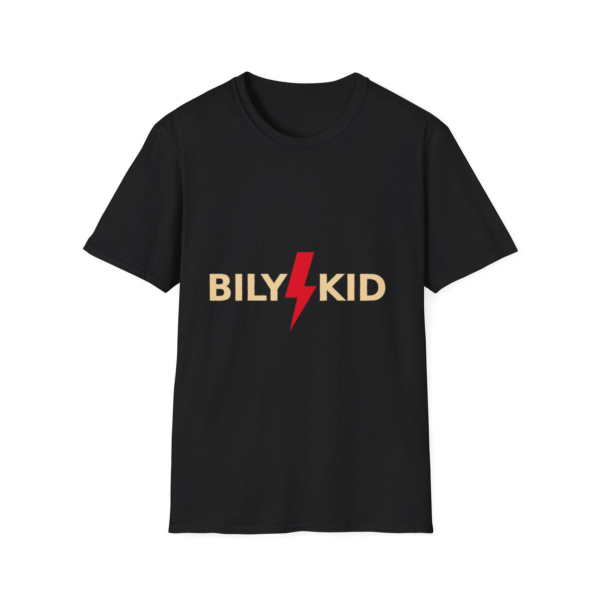Camiseta negra unisex BILYKID — logo y rayo rojo