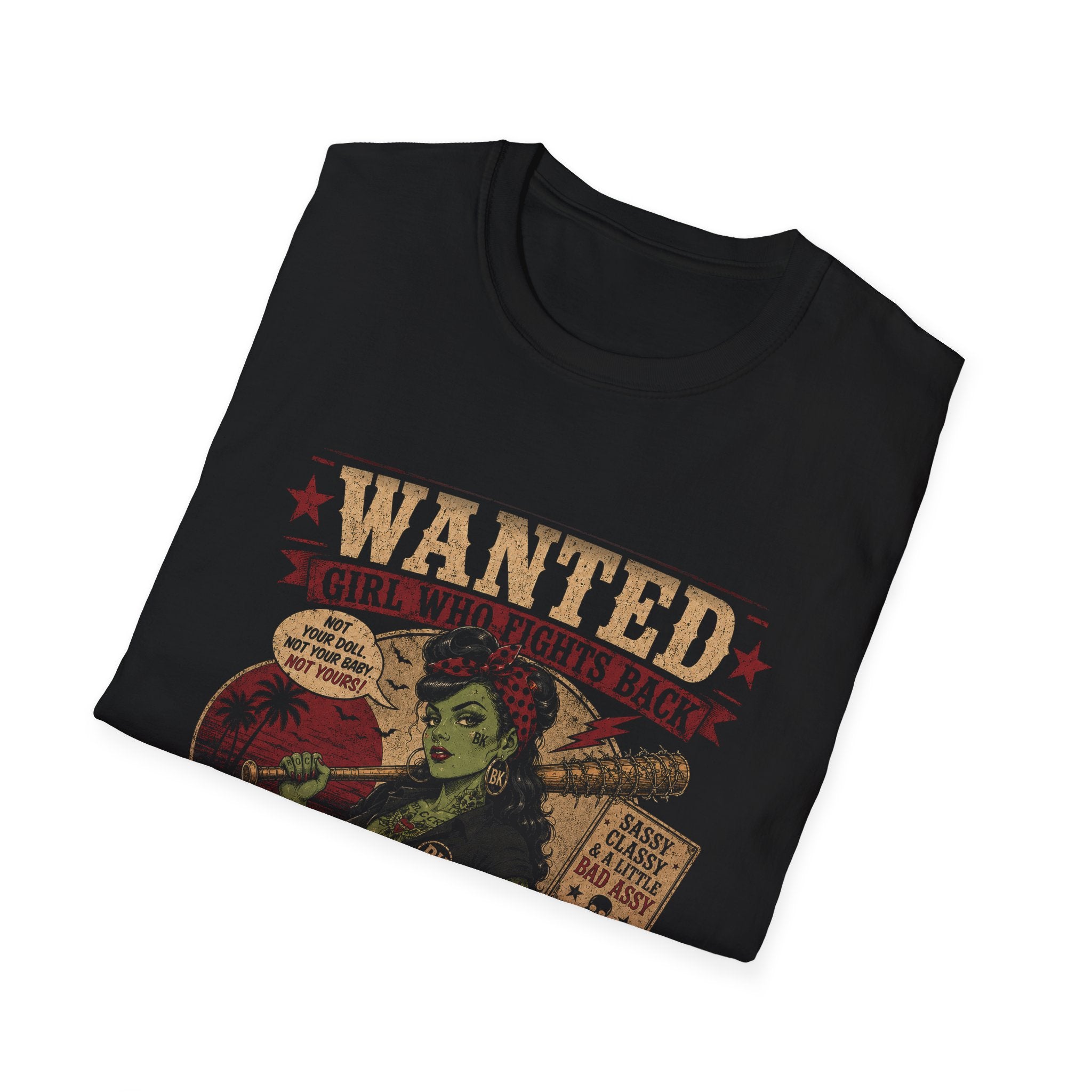 Wanted Girl Who Fights Back T-Shirt, Rockabilly Zombie Pin Up Tee, Psychobilly Shirt, Empowered Woman Gift, Vintage Wanted Poster Tee