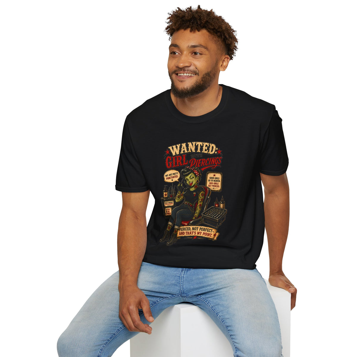 Wanted Girl With Piercing T-Shirt | Rockabilly Zombie Pin Up Tee | Punk Gothic Shirt | Alternative Tattoo Clothing | Horror Graphic Tee