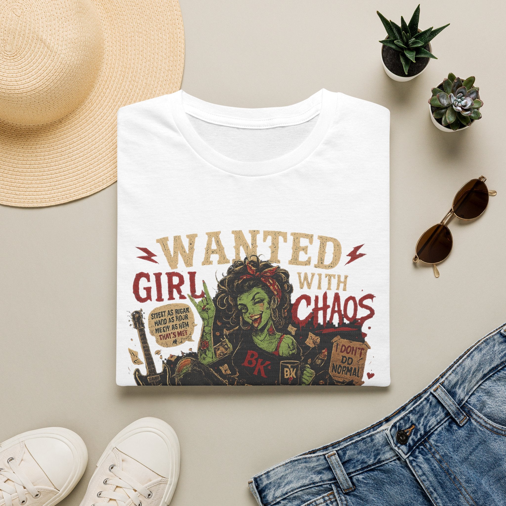 Wanted Girl With Chaos T-Shirt | Rockabilly Zombie Pin Up Tee | Punk Rock Graphic Shirt | Gothic Alternative Clothing | Horror Gift