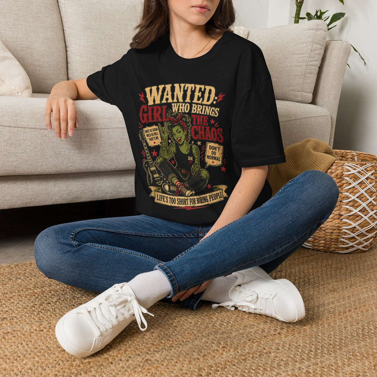 Wanted Girl With Chaos T-Shirt | Rockabilly Zombie Pin Up Tee | Punk Rock Graphic Shirt | Gothic Alternative Clothing | Horror Gift