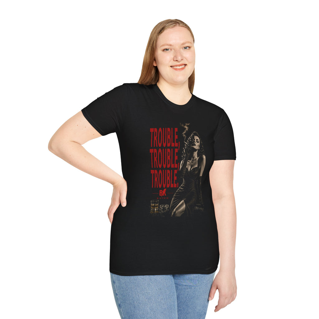 Trouble Trouble Trouble T-Shirt | Noir Femme Fatale Graphic Tee | Vintage Film Noir Shirt | Gothic Rock Streetwear | BILYKID