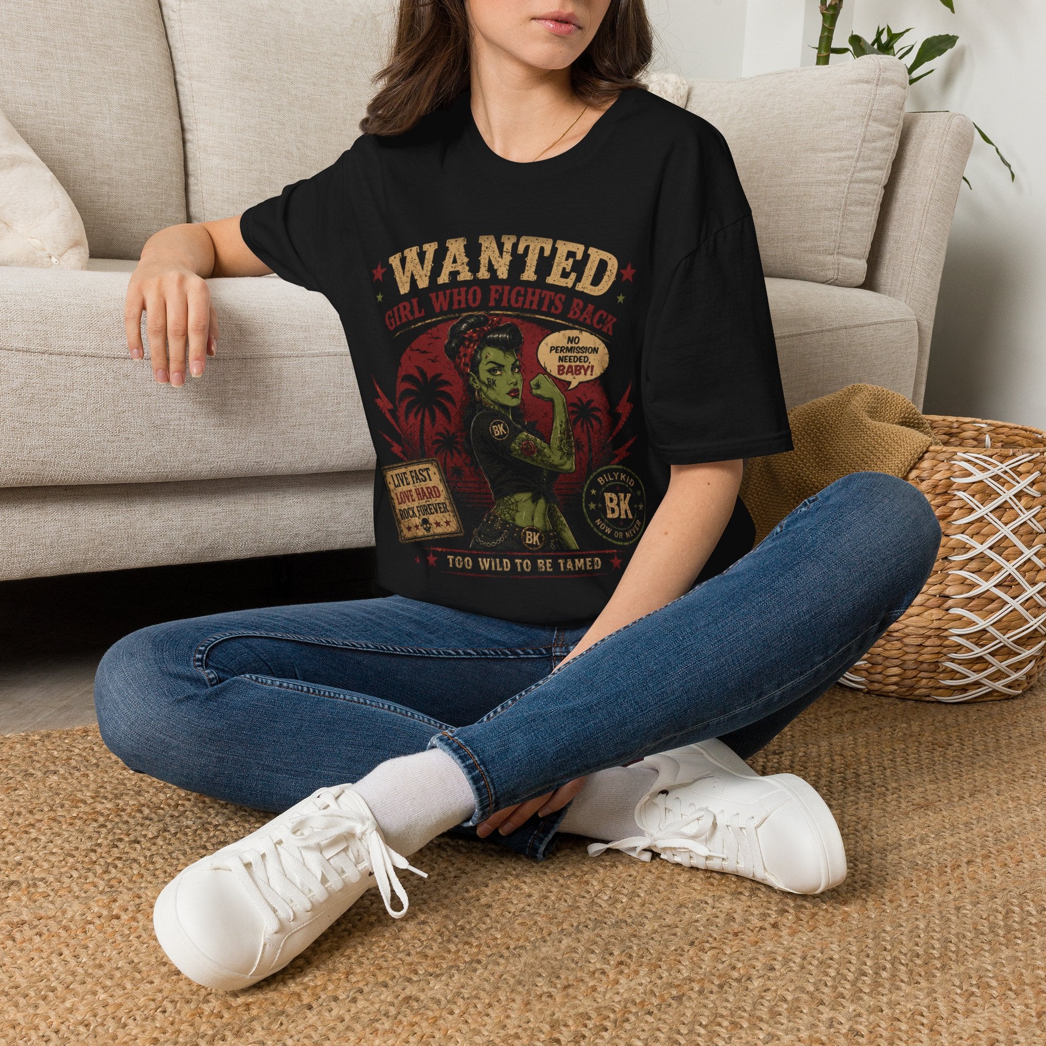 Wanted Girl Who Fights Back T-Shirt | Rockabilly Pin-Up Punk Tee | Vintage Tattoo Gothic Alternative Shirt | BILYKID BK