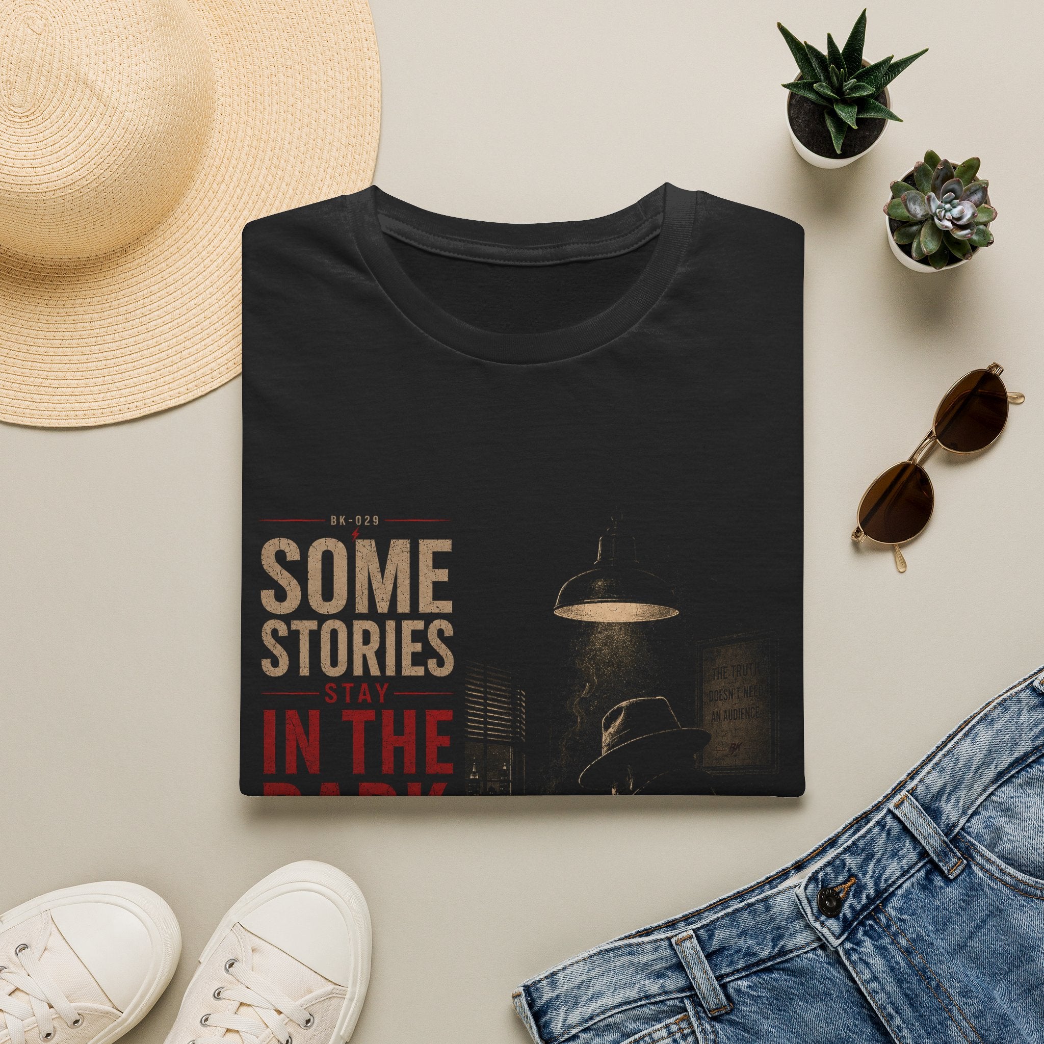 Some Stories Stay in the Dark T-Shirt | Noir Detective Graphic Tee | Dark Aesthetic Shirt | Vintage Crime Style | Unisex Graphic Tee
