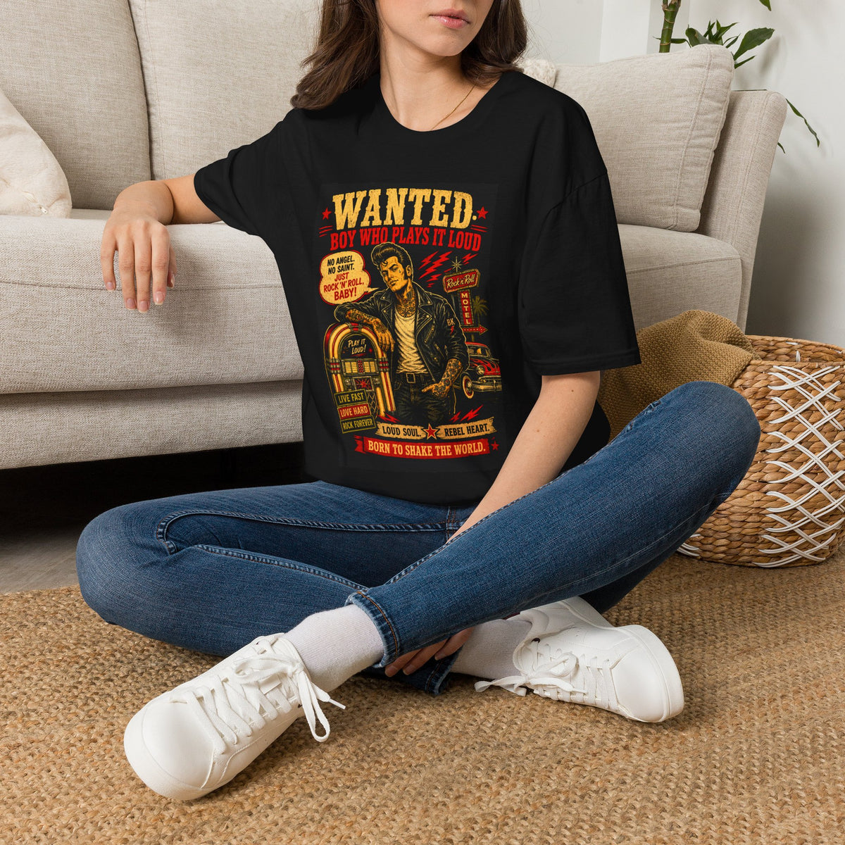 Wanted Boy Who Plays It Loud Vintage Rockabilly Zombie T-Shirt | Retro Rock and Roll Graphic Tee | Punk Psychobilly Gift