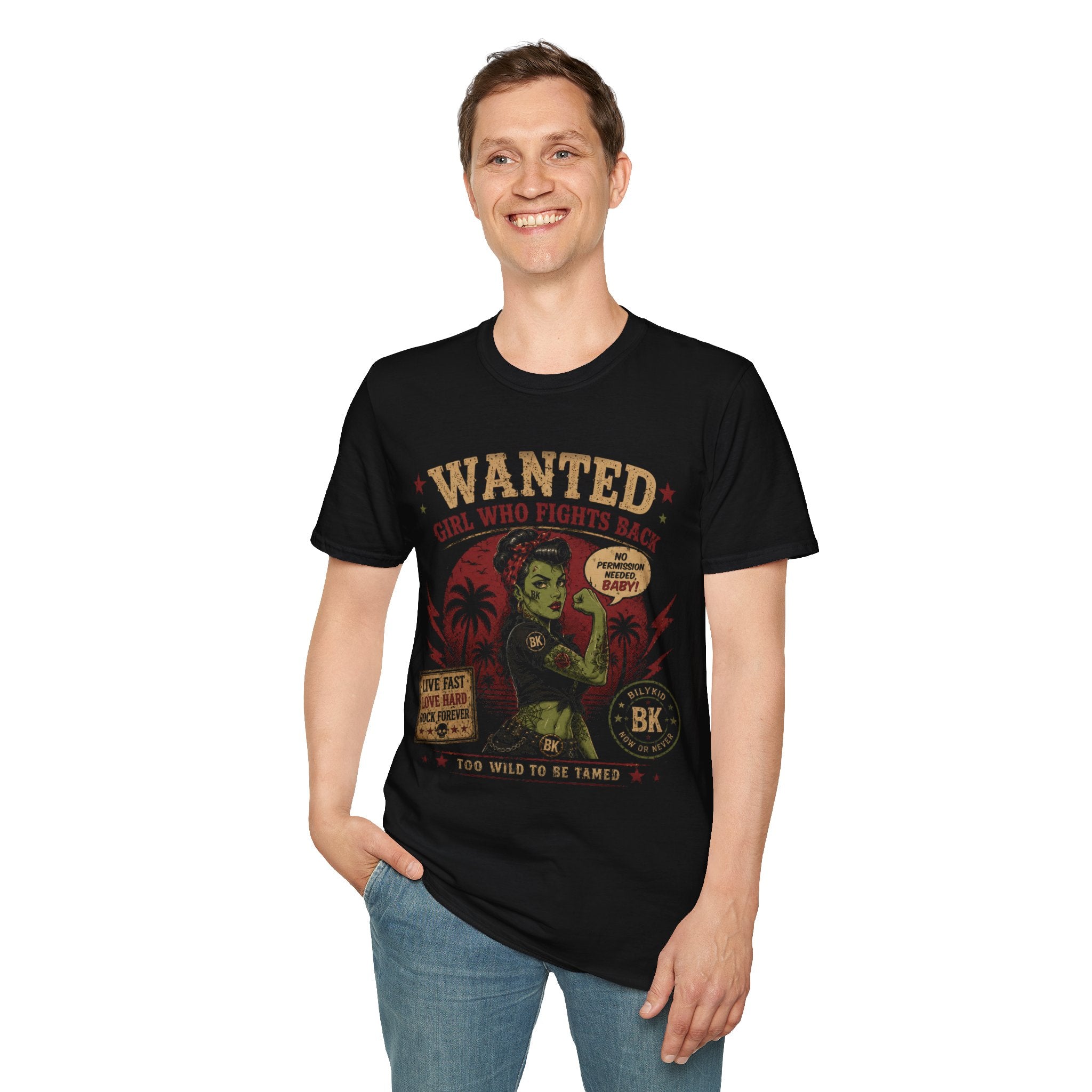 Wanted Girl Who Fights Back T-Shirt | Rockabilly Pin-Up Punk Tee | Vintage Tattoo Gothic Alternative Shirt | BILYKID BK