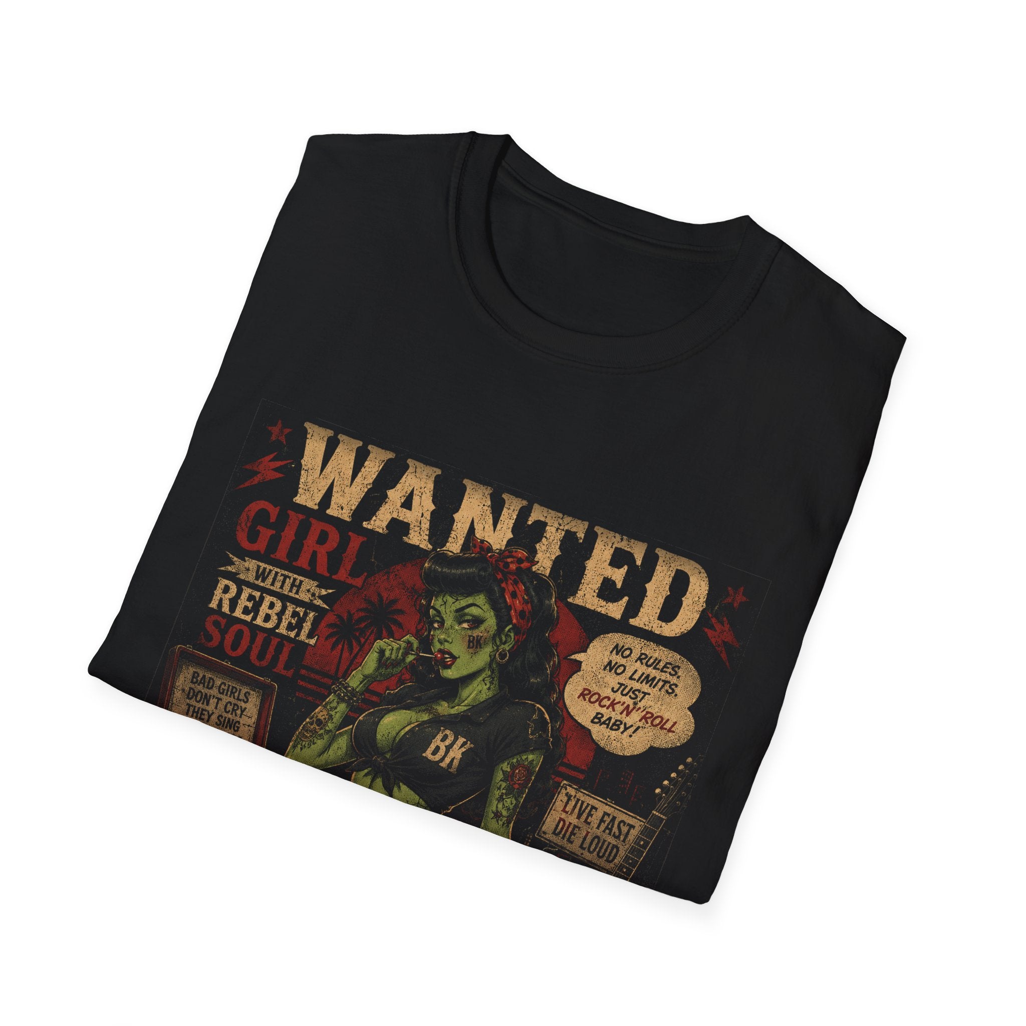 Wanted Girl Rebel Soul T-Shirt | Vintage Pinup Biker Artwork