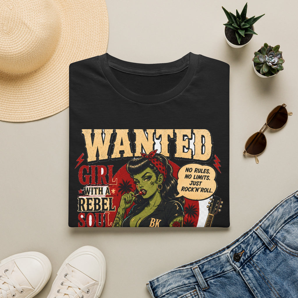 Wanted Girl Rebel Soul T-Shirt | Vintage Pinup Biker Artwork