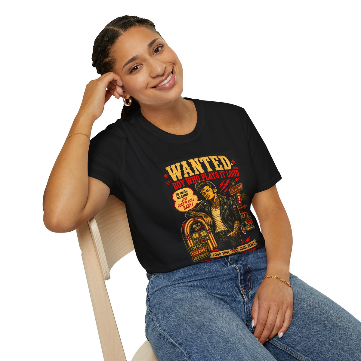 Wanted Boy Who Plays It Loud Vintage Rockabilly Zombie T-Shirt | Retro Rock and Roll Graphic Tee | Punk Psychobilly Gift