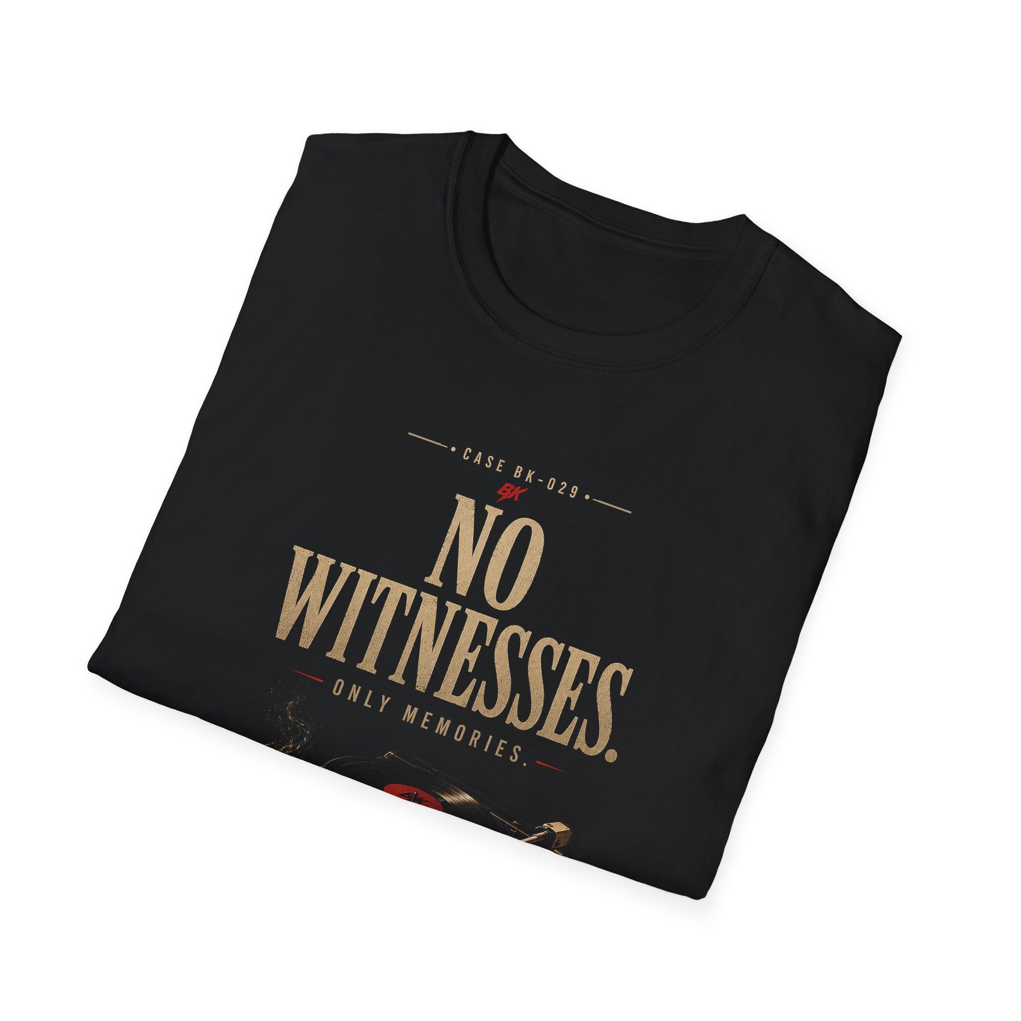 No Witnesses T-Shirt | Vintage Noir Graphic Tee | Record Player Whiskey Shirt | Dark Aesthetic Unisex Tee | Retro Music Lover Gift