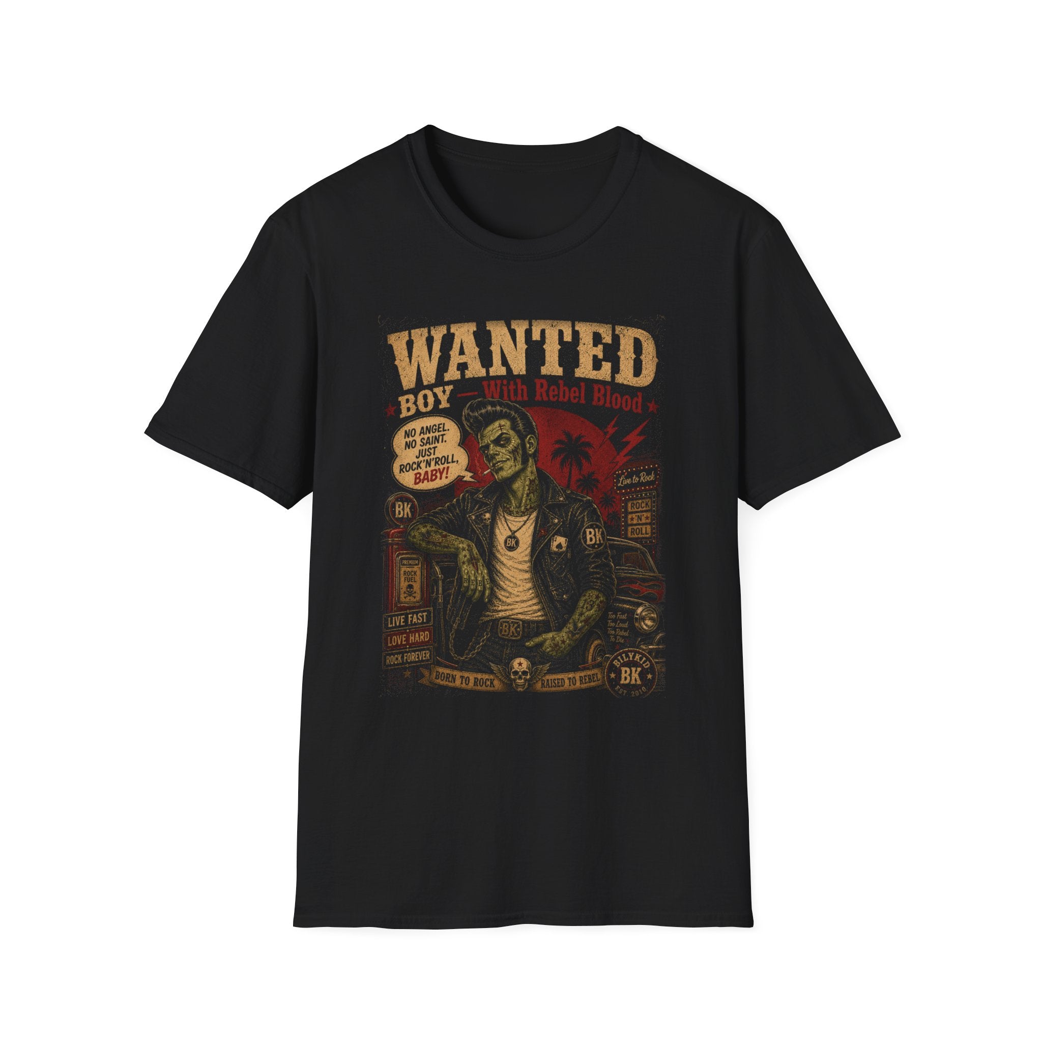 Wanted Boy With Rebel Blood Shirt | Vintage Rockabilly Punk Tee | Rock and Roll Biker Graphic T-Shirt | Retro Gothic Alternative Clothing