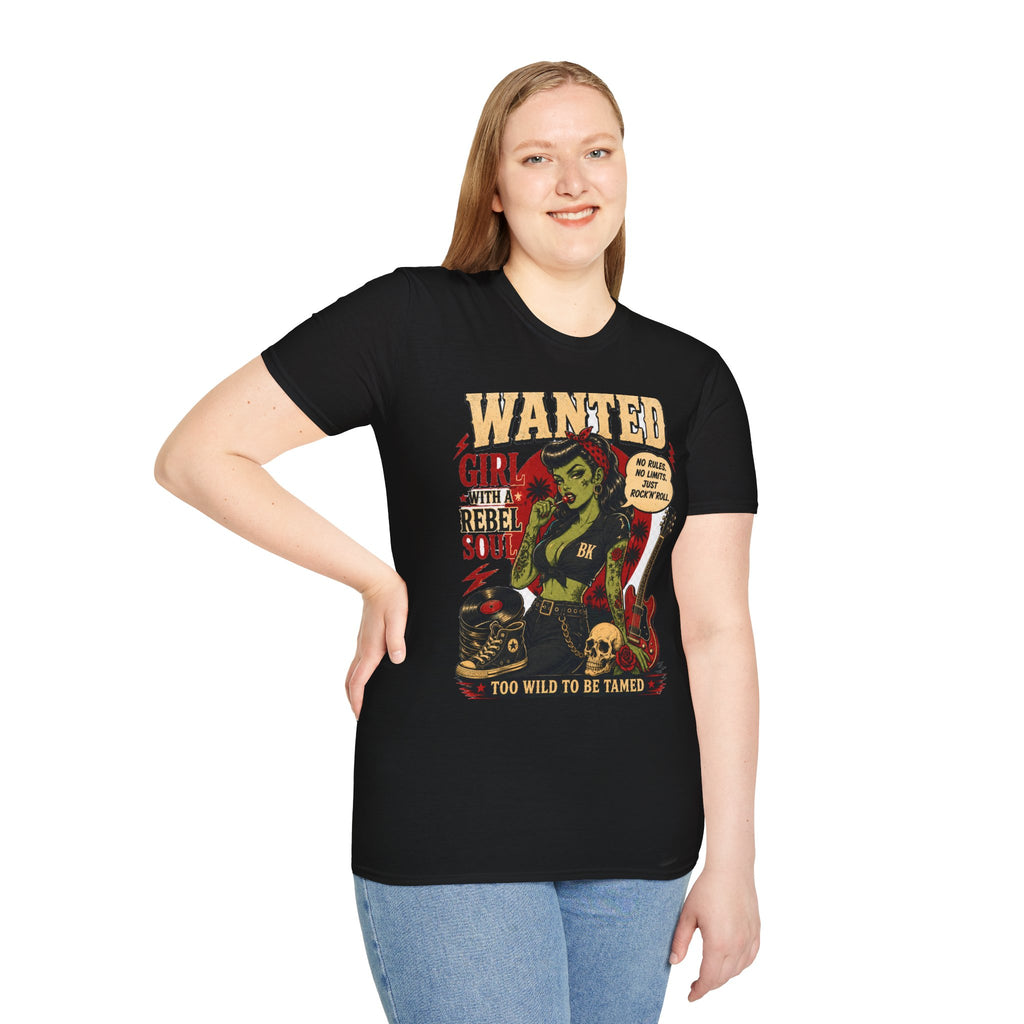 Wanted Girl Rebel Soul T-Shirt | Vintage Pinup Biker Artwork