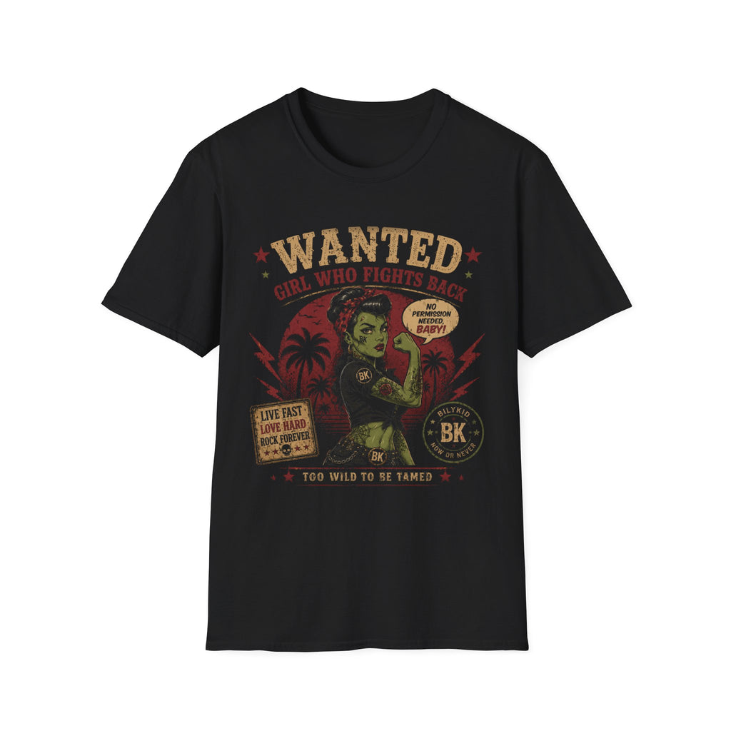 Wanted Girl Who Fights Back T-Shirt | Rockabilly Pin-Up Punk Tee | Vintage Tattoo Gothic Alternative Shirt | BILYKID BK