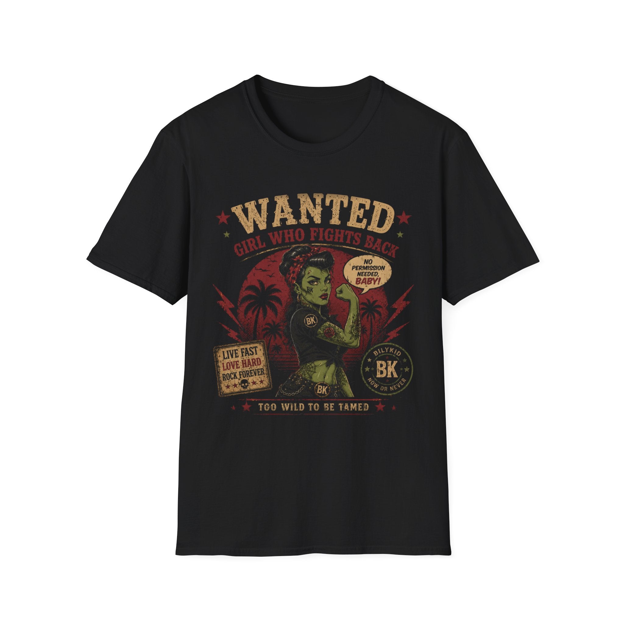 Wanted Girl Who Fights Back T-Shirt | Rockabilly Pin-Up Punk Tee | Vintage Tattoo Gothic Alternative Shirt | BILYKID BK