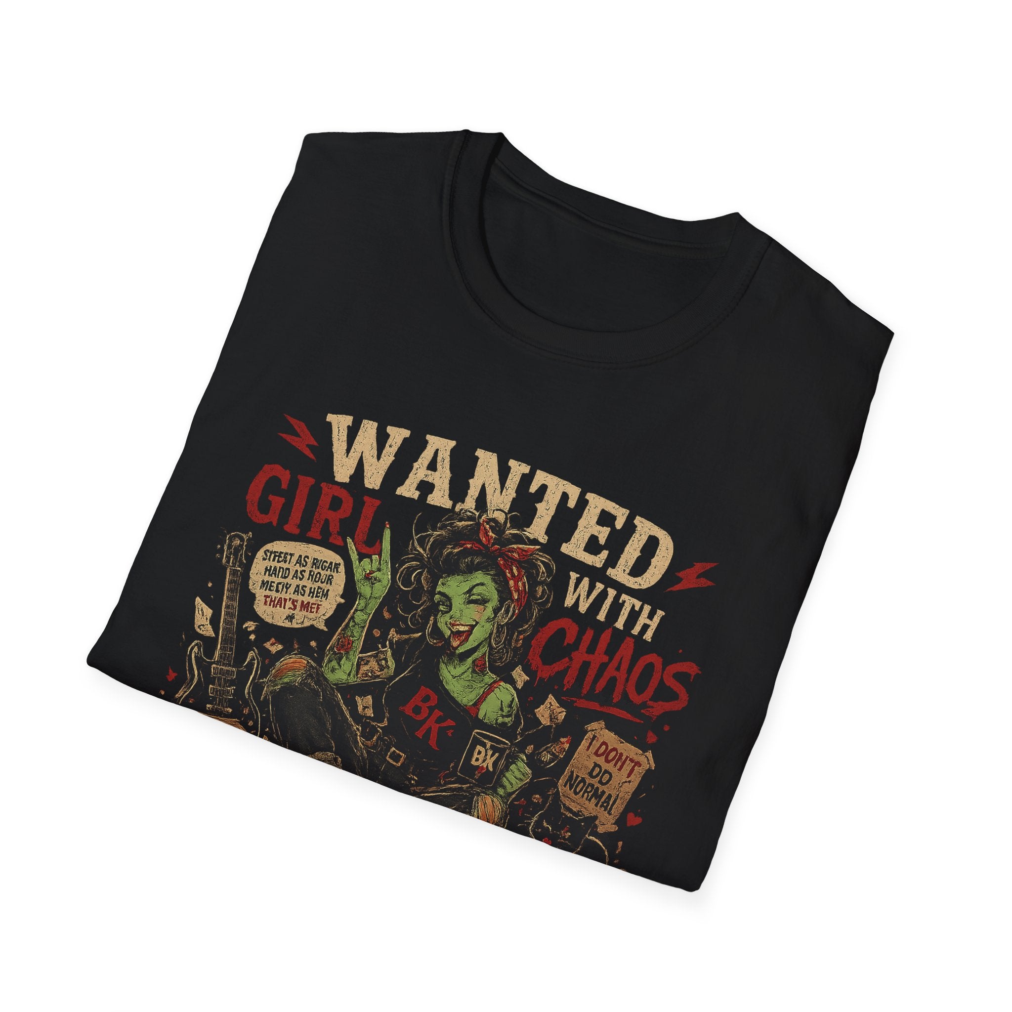 Wanted Girl With Chaos T-Shirt | Rockabilly Zombie Pin Up Tee | Punk Rock Graphic Shirt | Gothic Alternative Clothing | Horror Gift