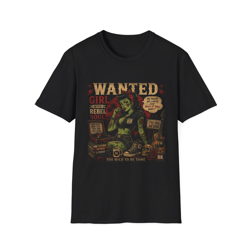 Wanted Girl Rebel Soul T-Shirt | Vintage Pinup Biker Artwork