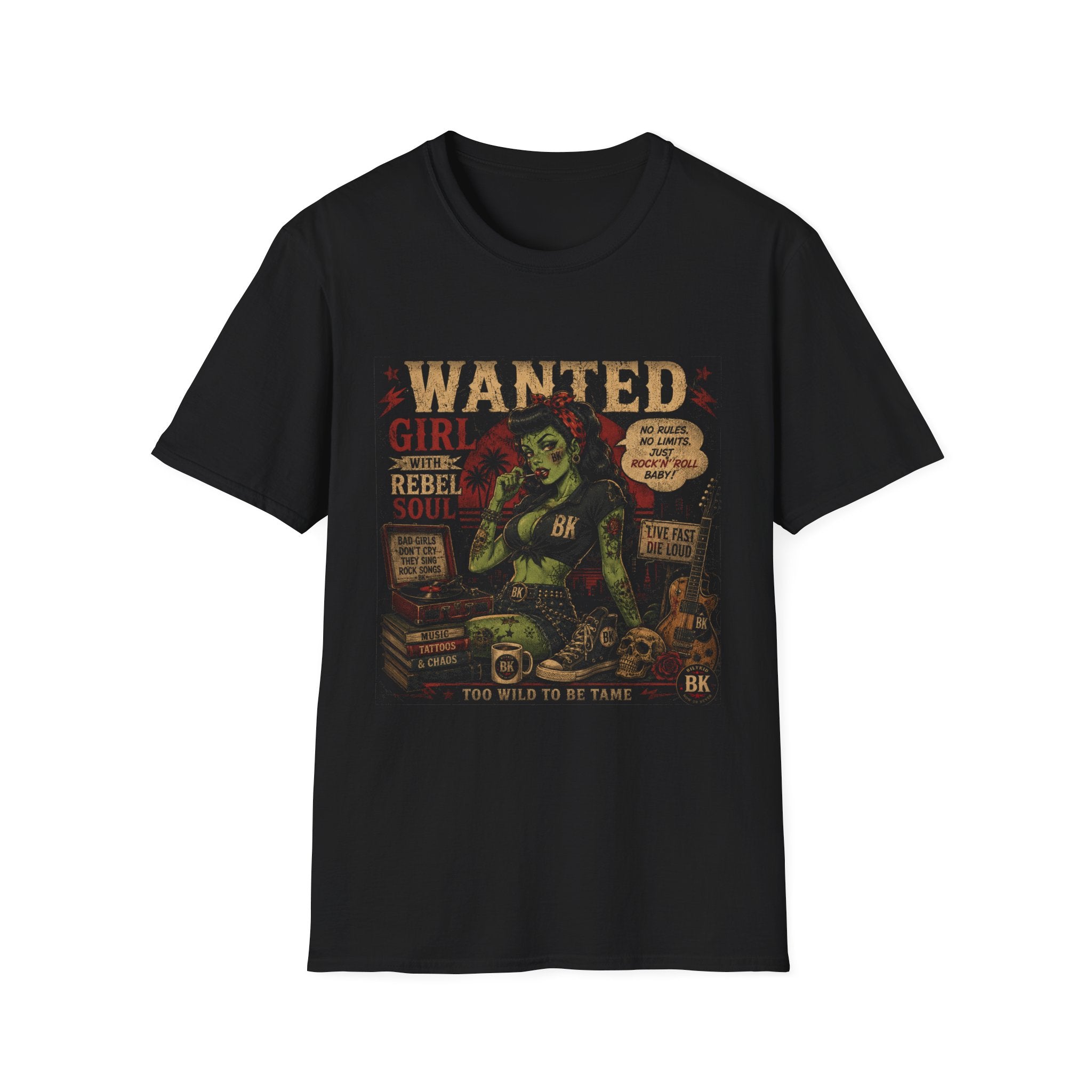 Wanted Girl Rebel Soul T-Shirt | Vintage Pinup Biker Artwork