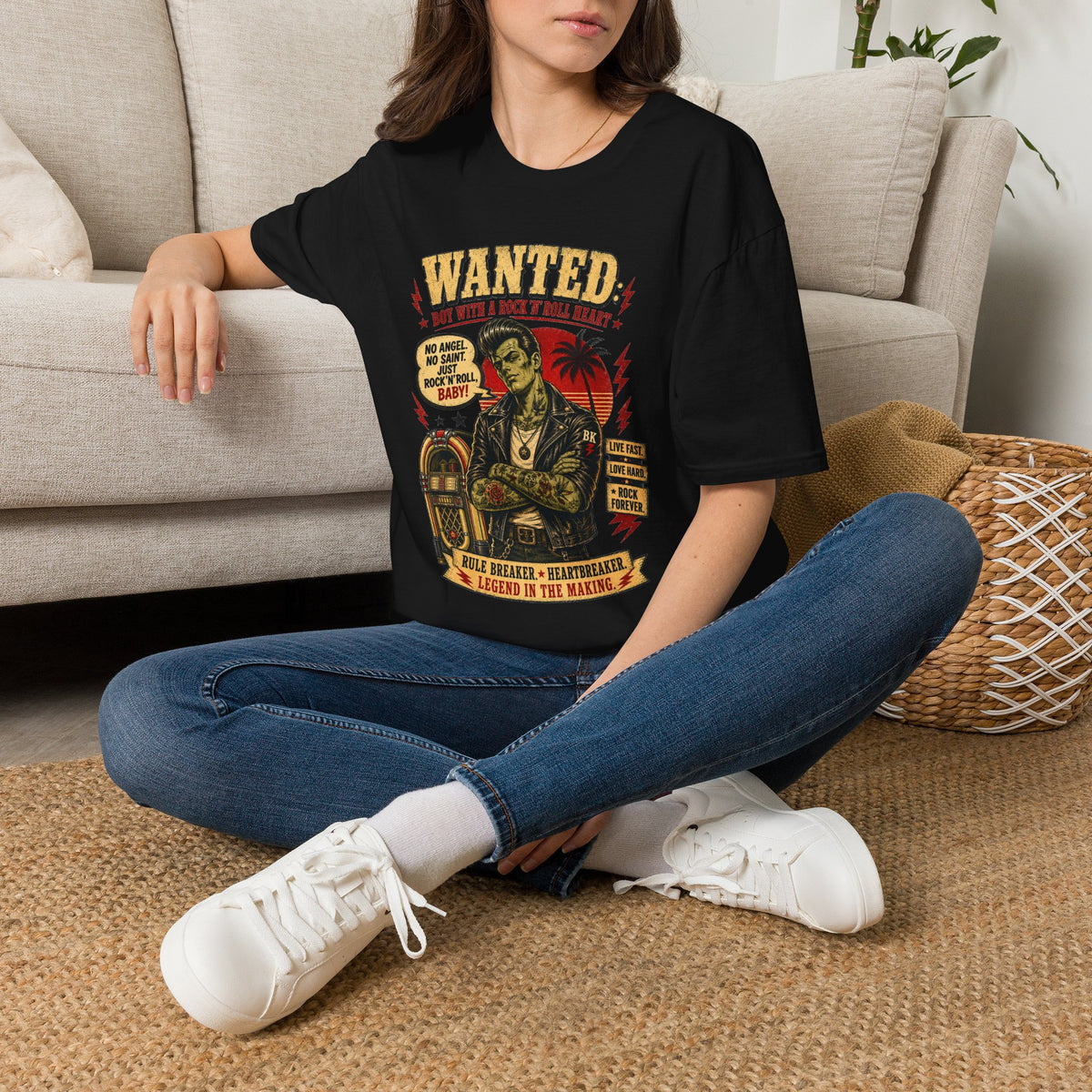 Wanted Boy With Rock n Roll Heart T-Shirt, Rockabilly Zombie Tee, Psychobilly Shirt, Greaser Gift for Him, Vintage Wanted Poster Tee