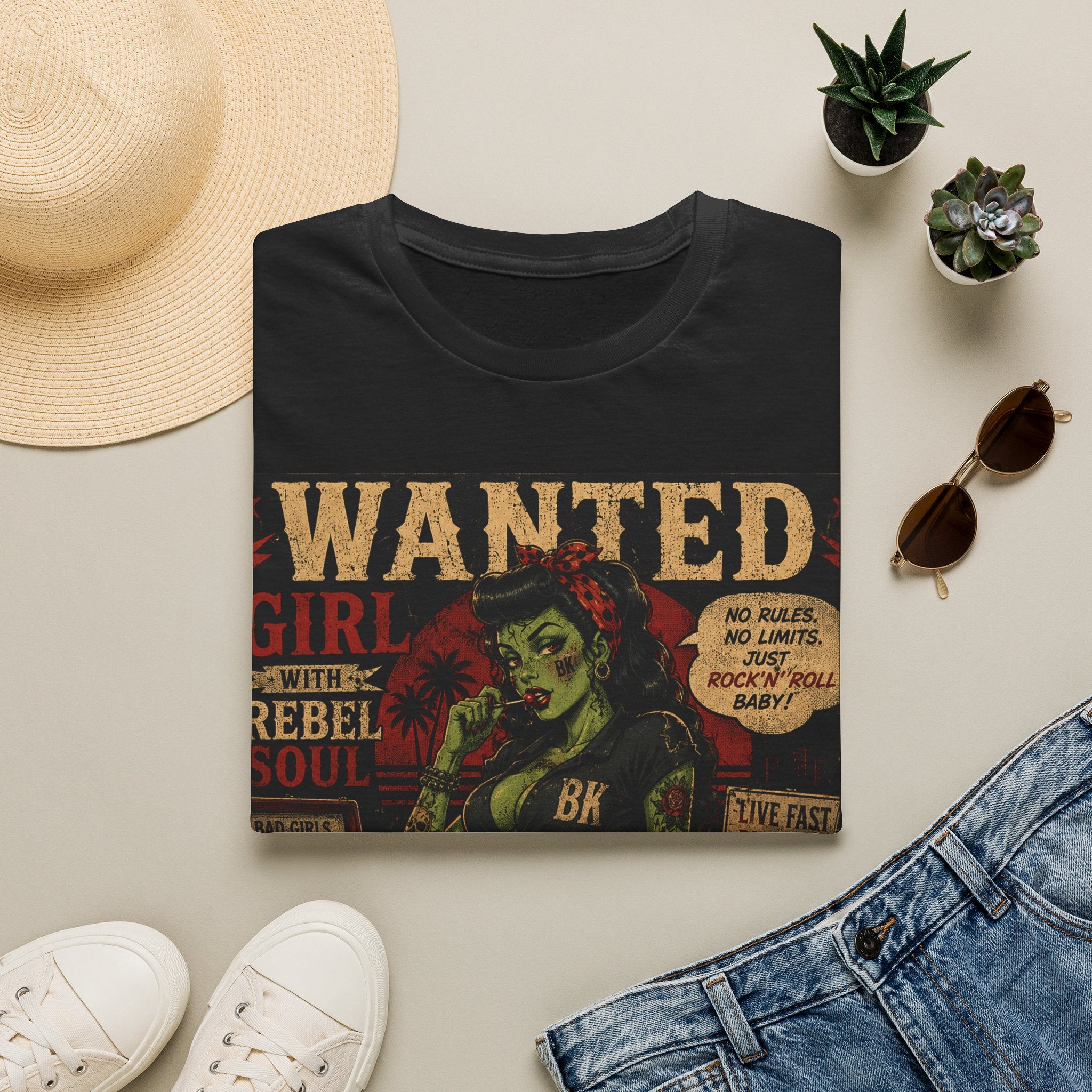 Wanted Girl With Rebel Soul T-Shirt | Rockabilly Zombie | Punk Rock Tattoo Shirt | Gothic Alternative Clothing | Vintage Horror Gift
