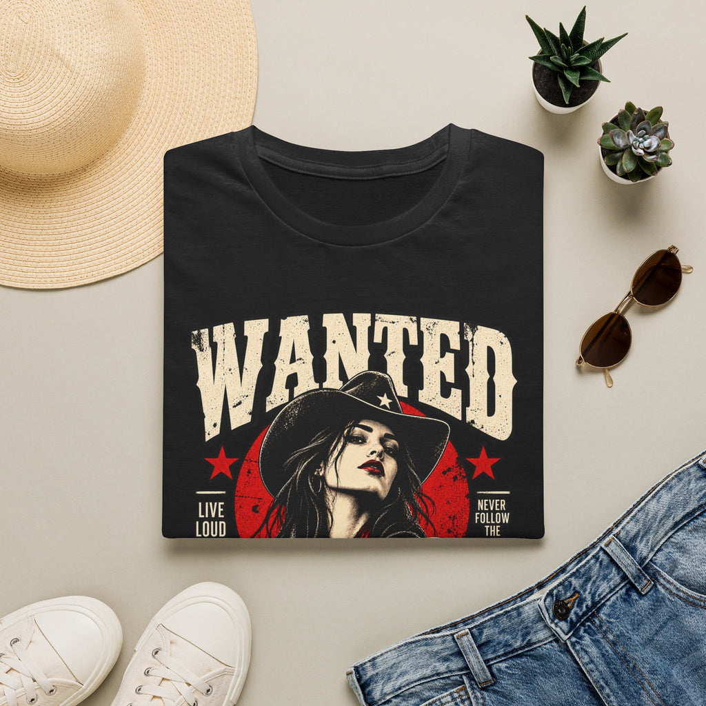 Western Goth T-Shirt, Wanted Rebel Woman Tee, Alternative Cowgirl Shirt, Rockabilly Graphic Tee, BILYKID