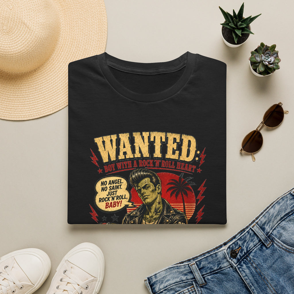 Wanted Boy With Rock n Roll Heart T-Shirt, Rockabilly Zombie Tee, Psychobilly Shirt, Greaser Gift for Him, Vintage Wanted Poster Tee