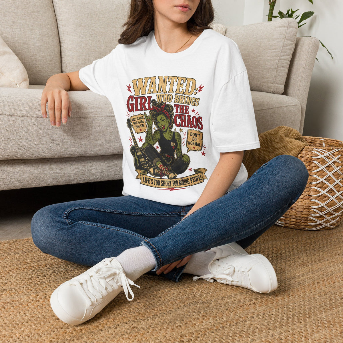 Wanted Girl With Chaos T-Shirt | Rockabilly Zombie Pin Up Tee | Punk Rock Graphic Shirt | Gothic Alternative Clothing | Horror Gift