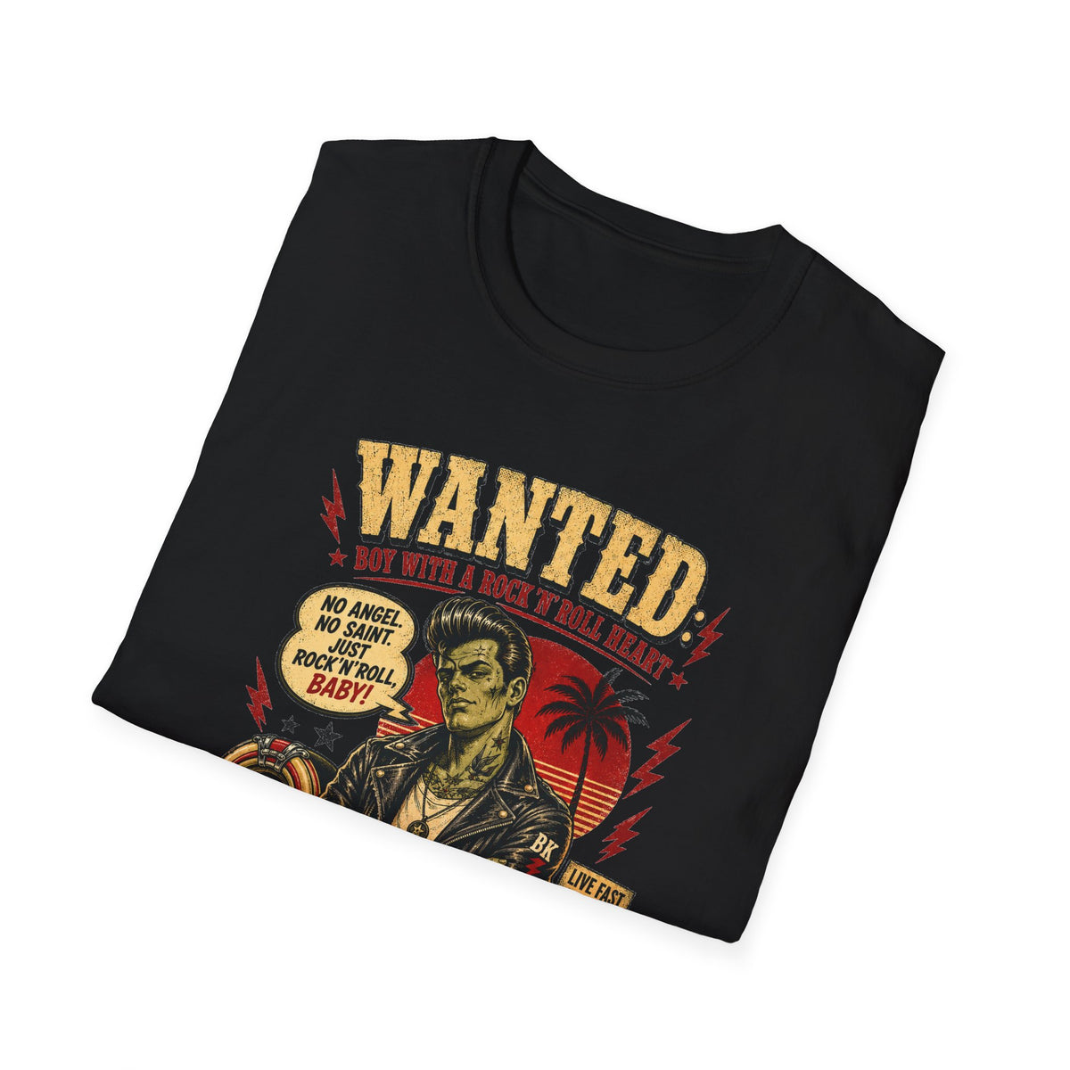 Wanted Boy With Rock n Roll Heart T-Shirt, Rockabilly Zombie Tee, Psychobilly Shirt, Greaser Gift for Him, Vintage Wanted Poster Tee
