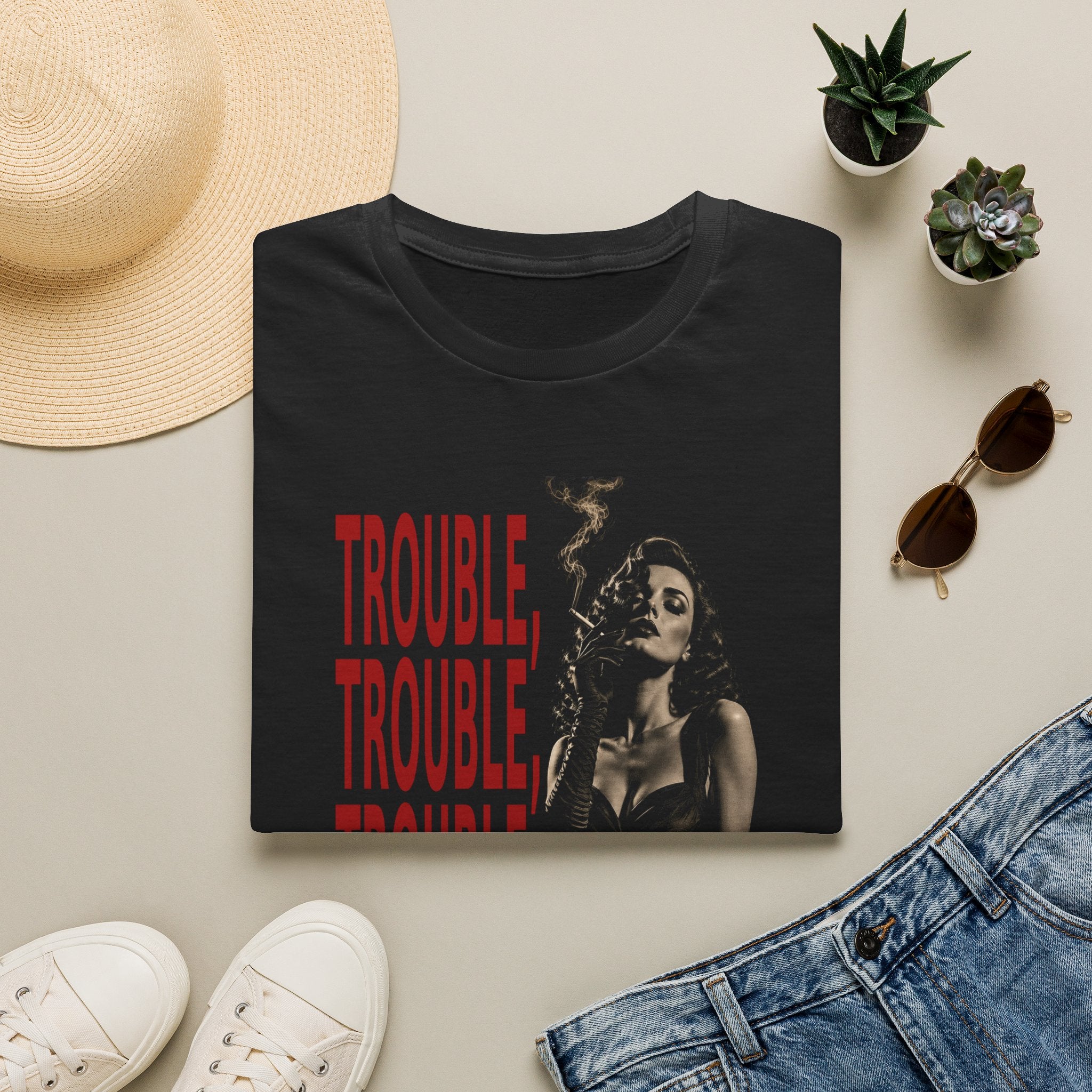 Trouble Trouble Trouble T-Shirt | Noir Femme Fatale Graphic Tee | Vintage Film Noir Shirt | Gothic Rock Streetwear | BILYKID