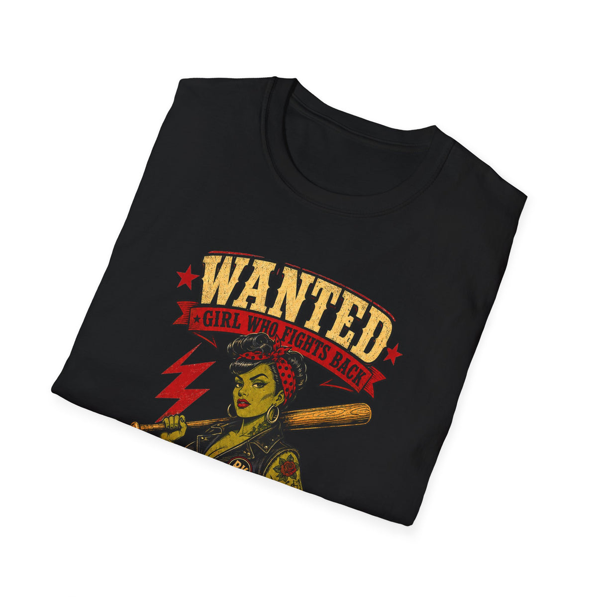 Wanted Girl Who Fights Back T-Shirt, Rockabilly Zombie Pin Up Tee, Psychobilly Shirt, Empowered Woman Gift, Vintage Wanted Poster Tee