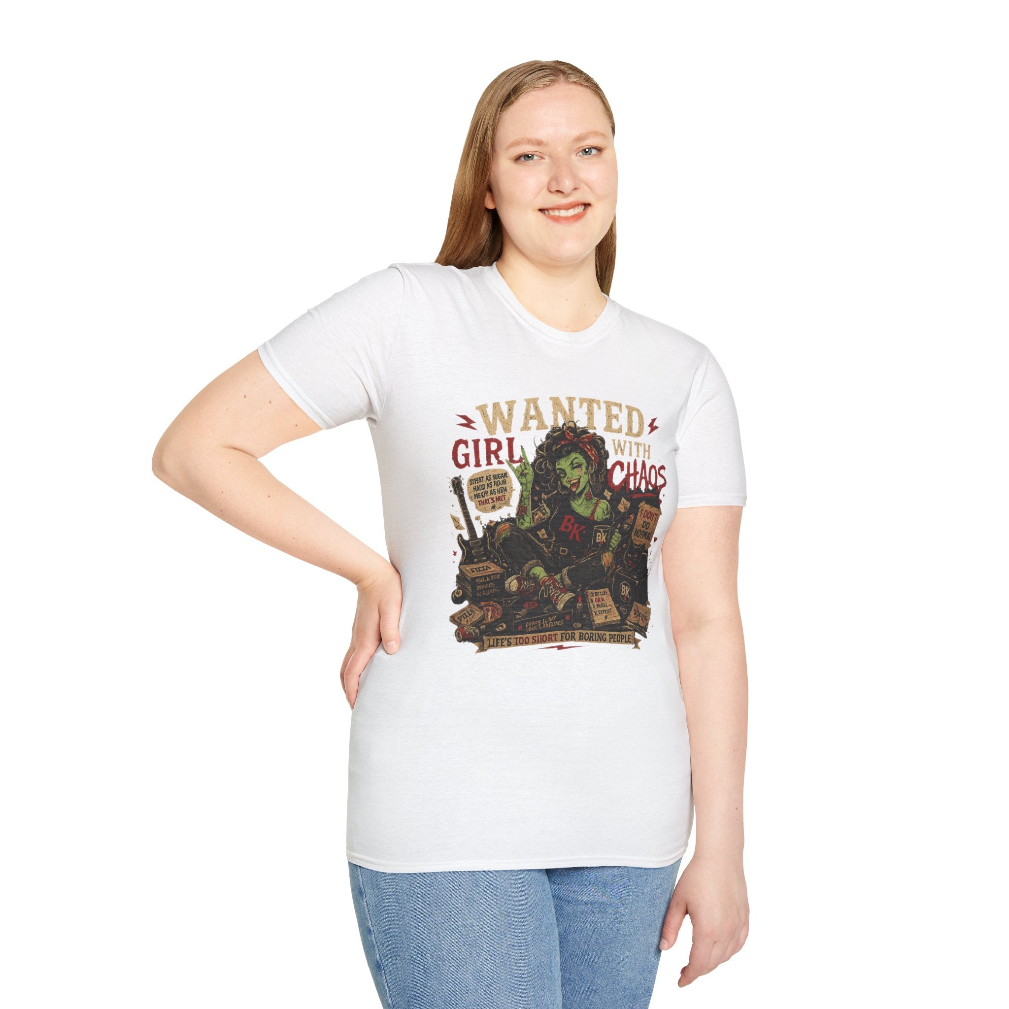 Wanted Girl With Chaos T-Shirt | Rockabilly Zombie Pin Up Tee | Punk Rock Graphic Shirt | Gothic Alternative Clothing | Horror Gift