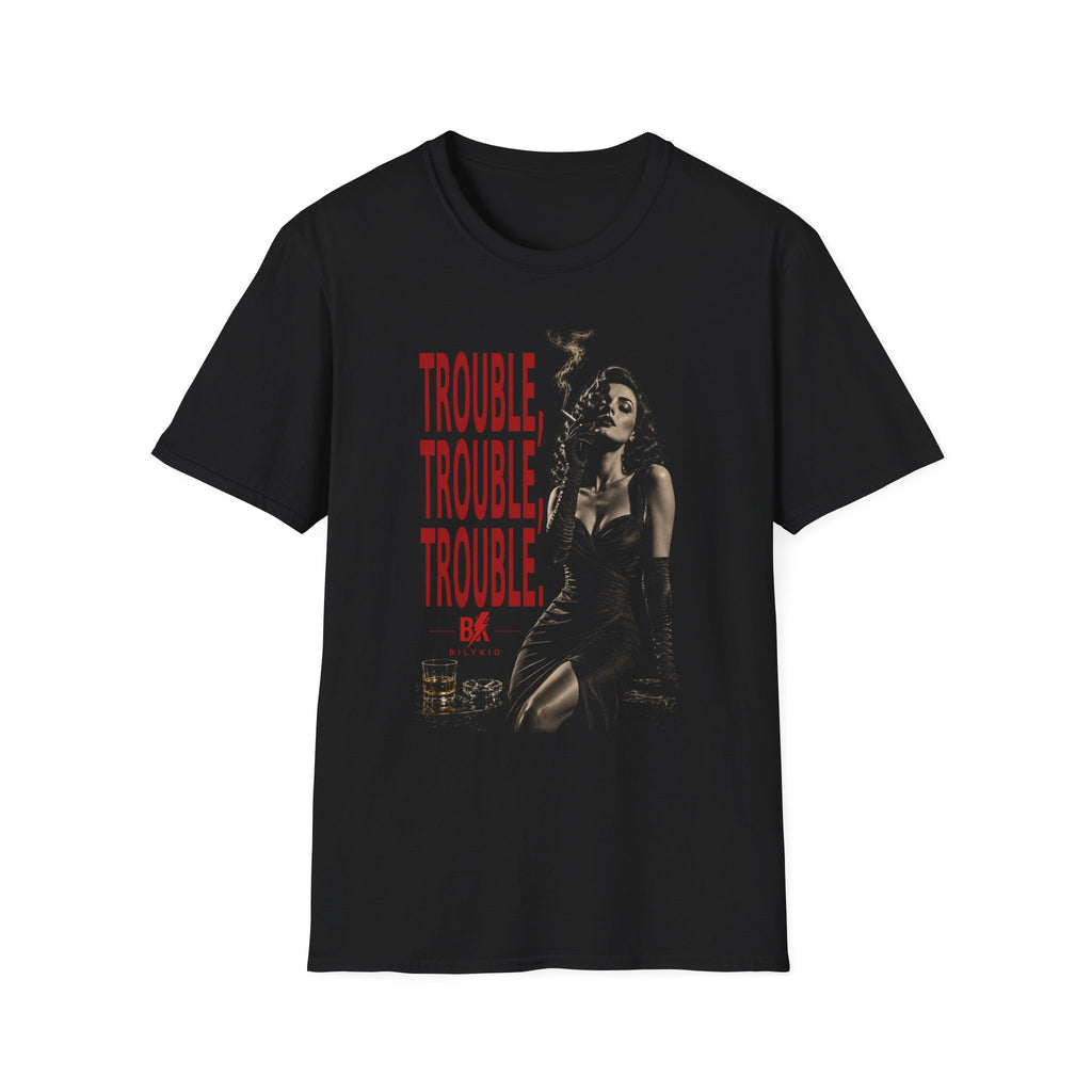 Trouble Trouble Trouble T-Shirt | Noir Femme Fatale Graphic Tee | Vintage Film Noir Shirt | Gothic Rock Streetwear | BILYKID