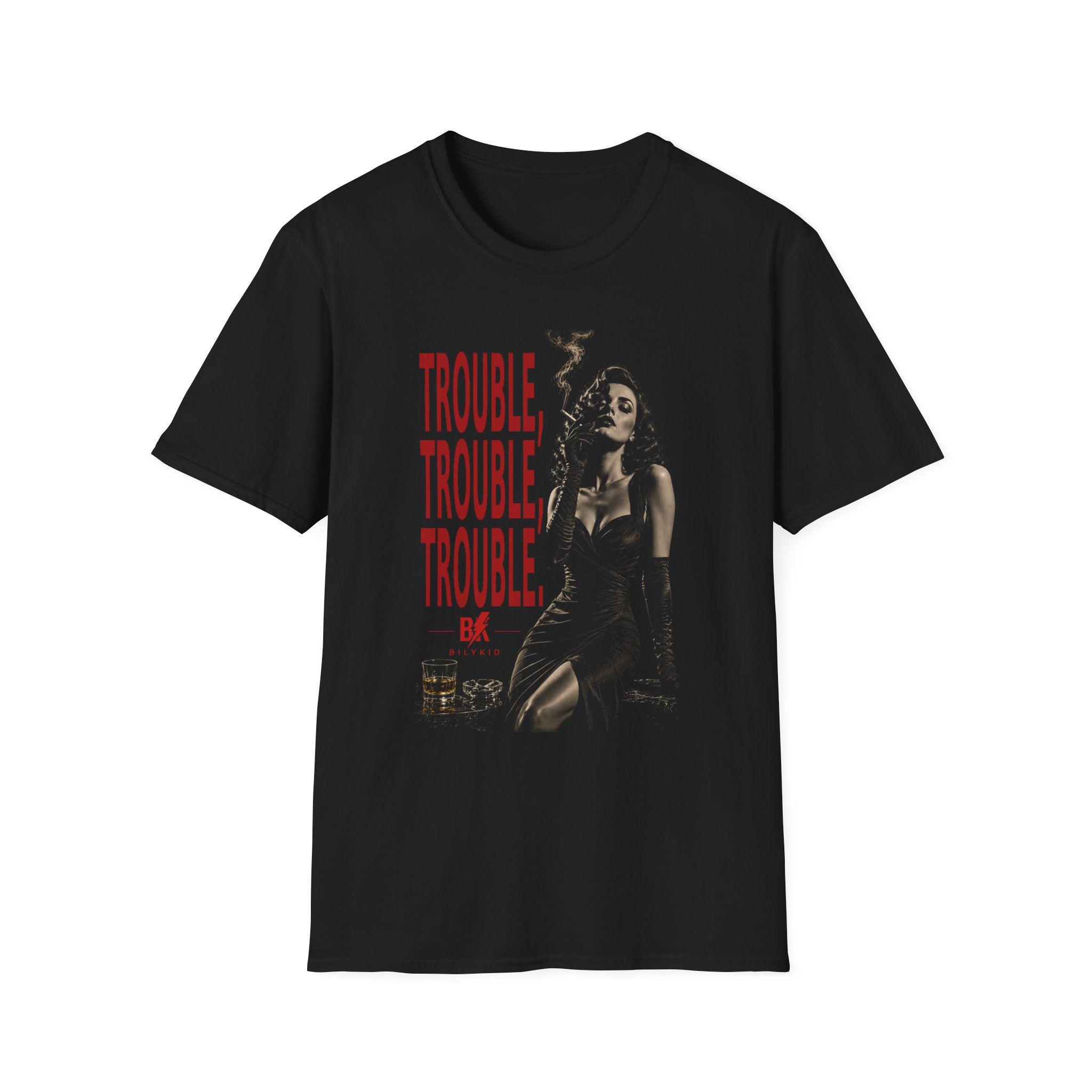Trouble Trouble Trouble T-Shirt | Noir Femme Fatale Graphic Tee | Vintage Film Noir Shirt | Gothic Rock Streetwear | BILYKID