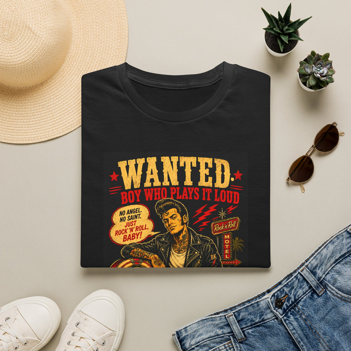 Wanted Boy Who Plays It Loud Vintage Rockabilly Zombie T-Shirt | Retro Rock and Roll Graphic Tee | Punk Psychobilly Gift